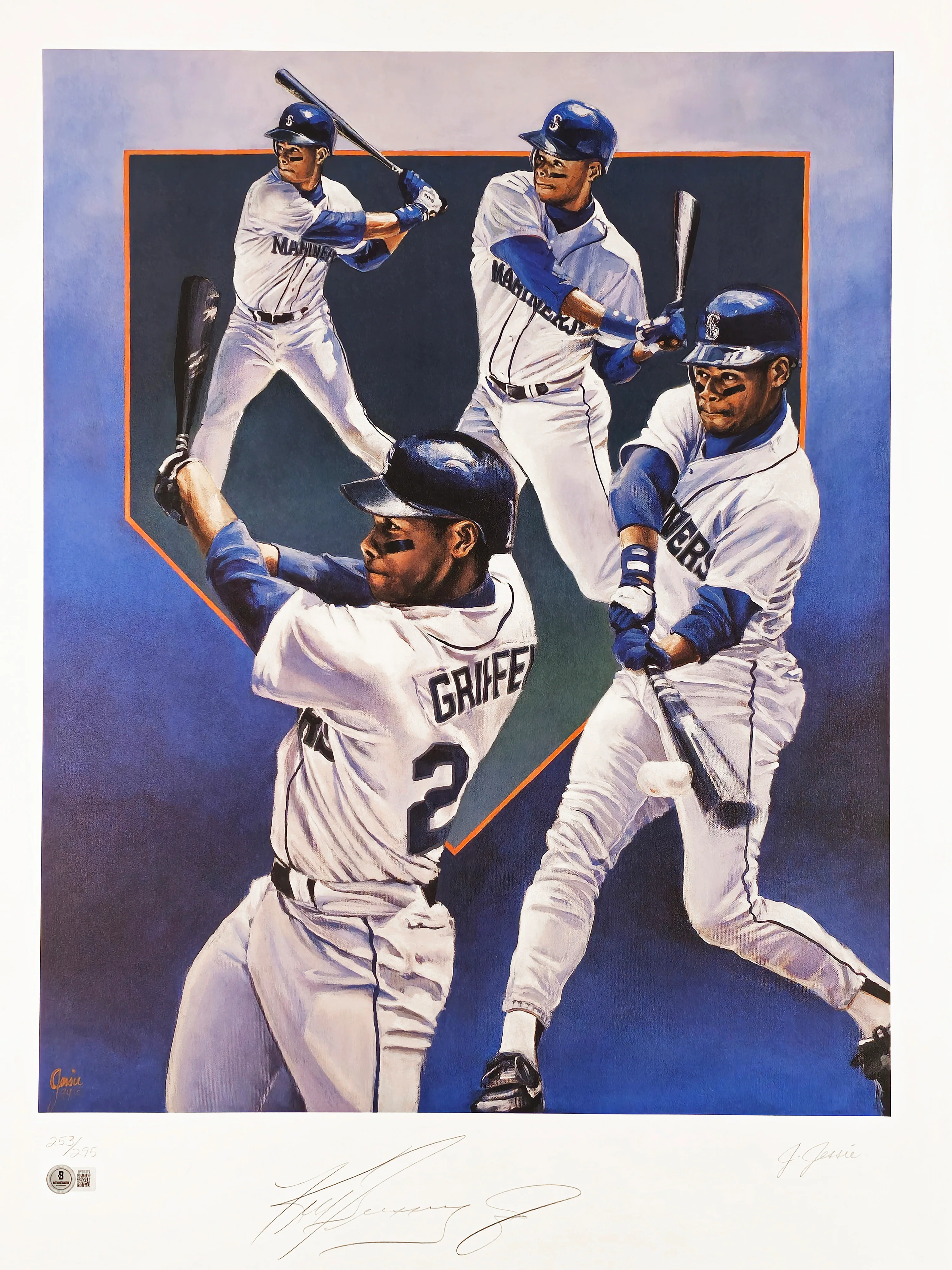 Ken Griffey Jr. Autographed 21x30 Lithograph Photo Seattle Mariners #253/295 Beckett BAS QR #BP55379 - Image 2