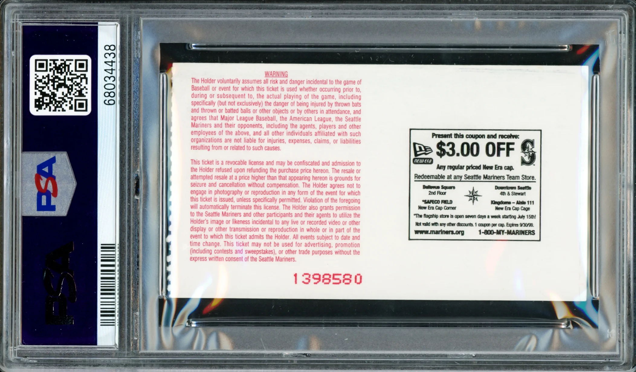Ken Griffey Jr. Autographed June 27th, 1999 Ticket Stub Final HR in Kingdome Seattle Mariners PSA 6 Auto Grade Gem Mint 10 Highest Graded PSA/DNA #68034438 - Image 2