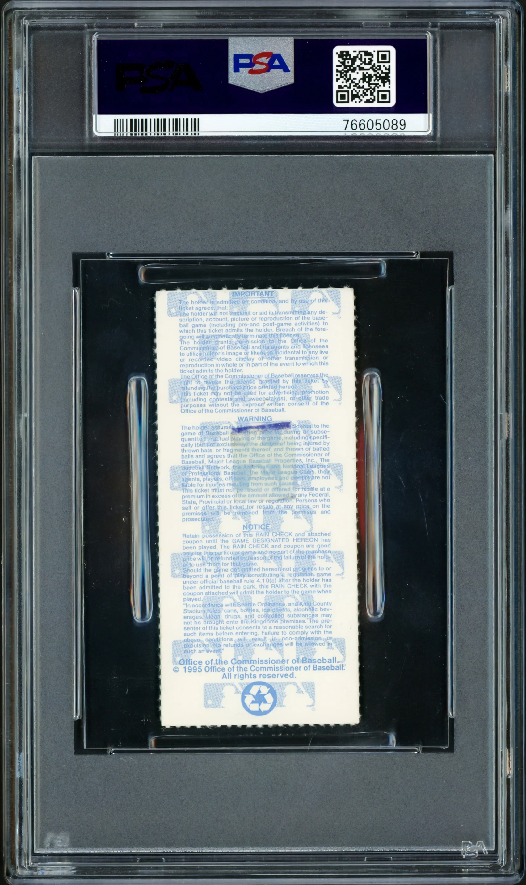 Ken Griffey Jr. Autographed October 10th, 1995 ALCS Game 1 Ticket Stub Seattle Mariners Auto Grade Gem Mint 10 PSA/DNA #76605089 - Image 2