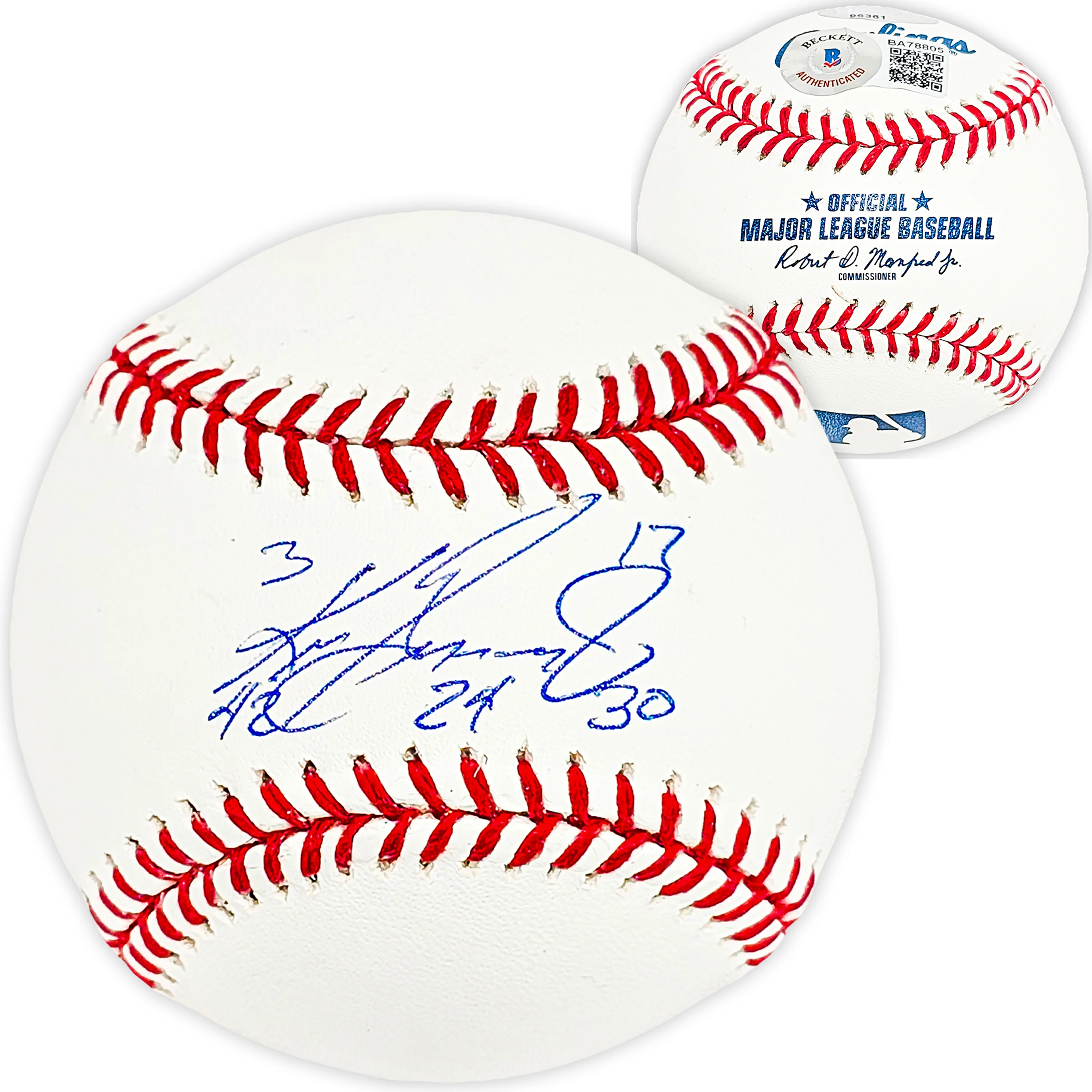 Ken Griffey Jr. Autographed Official MLB Baseball Seattle Mariners Career Uniform Numbers Beckett BAS & MCS Holo Stock #196994