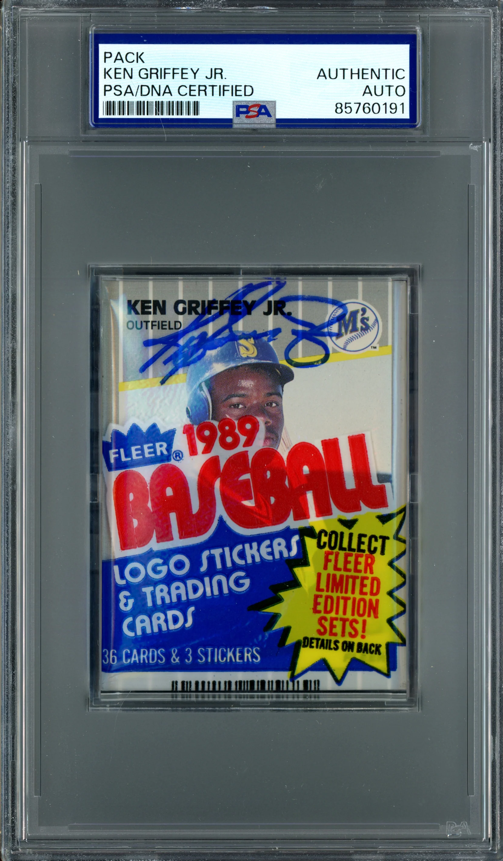 Ken Griffey Jr. Autographed Rookie 1989 Fleer Cello Card Pack Seattle Mariners PSA/DNA #87660191