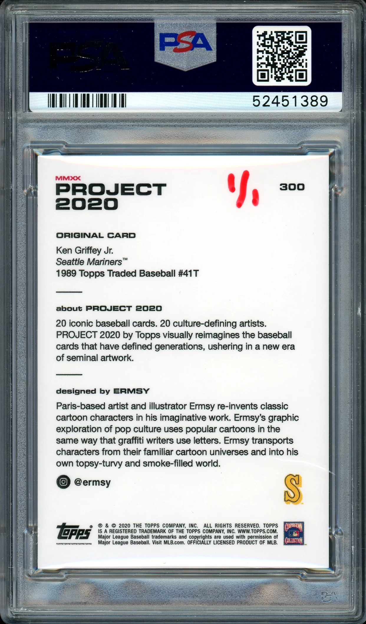 Ken Griffey Jr. Autographed Topps Project 2020 Ermsy Card #300 Seattle Mariners "HOF 16" #1/1 PSA/DNA #52451389 - Image 2