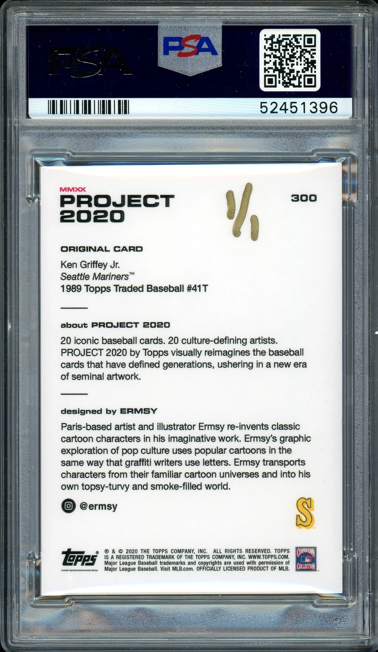 Ken Griffey Jr. Autographed Topps Project 2020 Ermsy Card #300 Seattle Mariners "HOF 16" #1/1 PSA/DNA #52451396 - Image 2