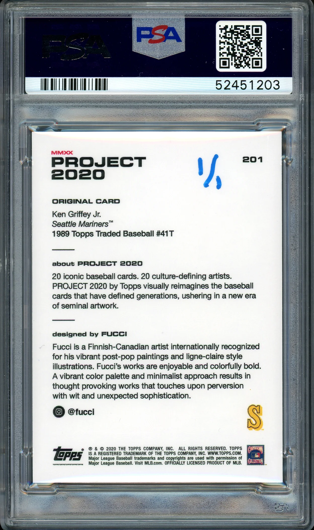 Ken Griffey Jr. Autographed Topps Project 2020 Fucci Card #201 Seattle Mariners "10x GG" #1/1 PSA/DNA #52451203 - Image 2