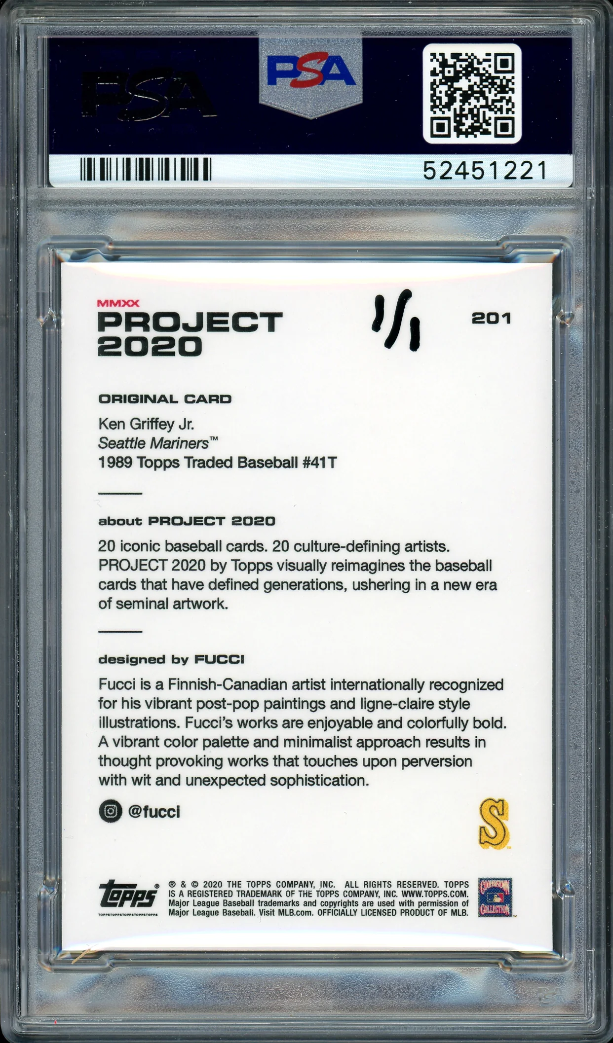 Ken Griffey Jr. Autographed Topps Project 2020 Fucci Card #201 Seattle Mariners "10x GG" #1/1 PSA/DNA #52451221 - Image 2