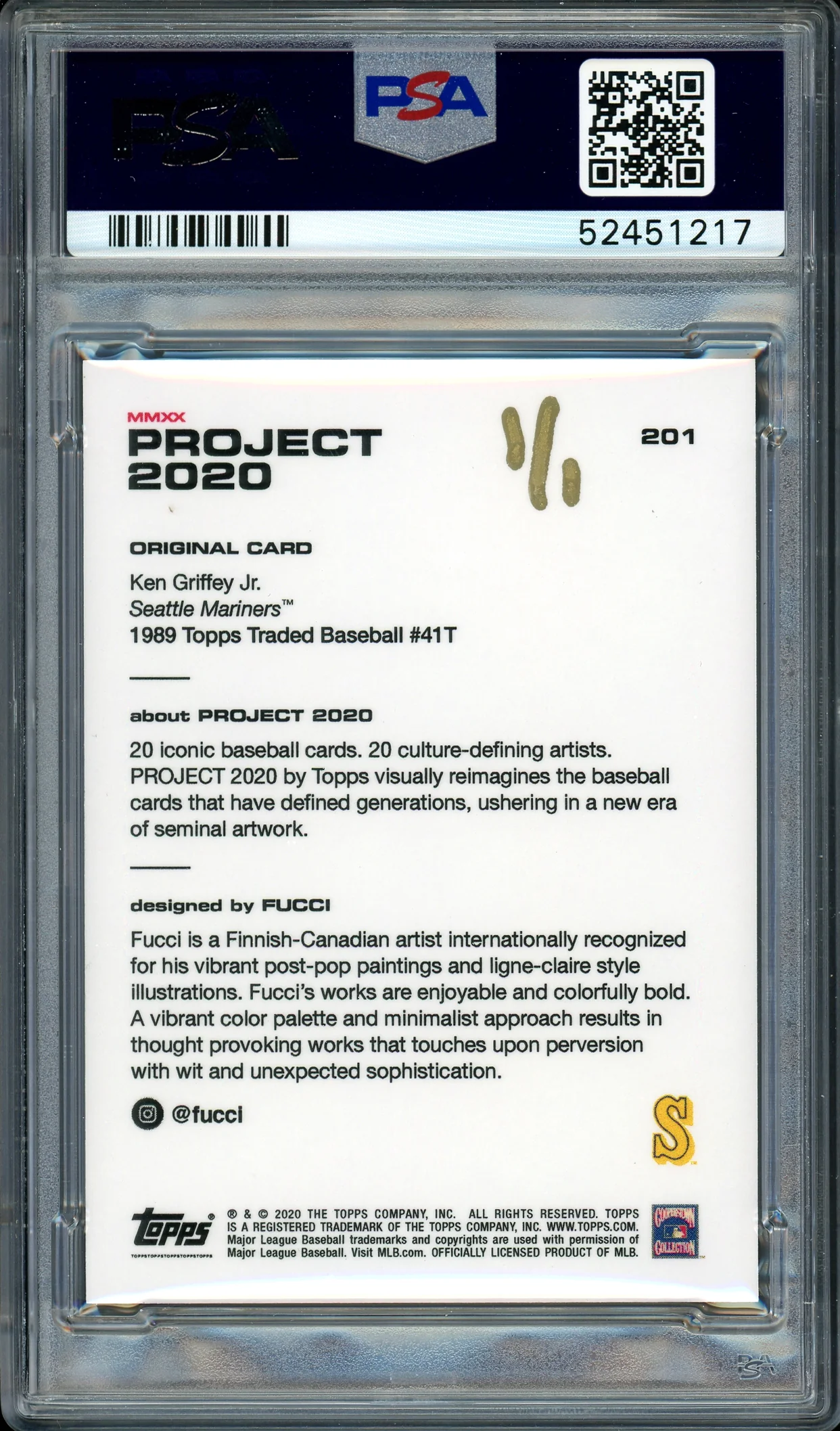Ken Griffey Jr. Autographed Topps Project 2020 Fucci Card #201 Seattle Mariners "1989" #1/1 PSA/DNA #52451217 - Image 2