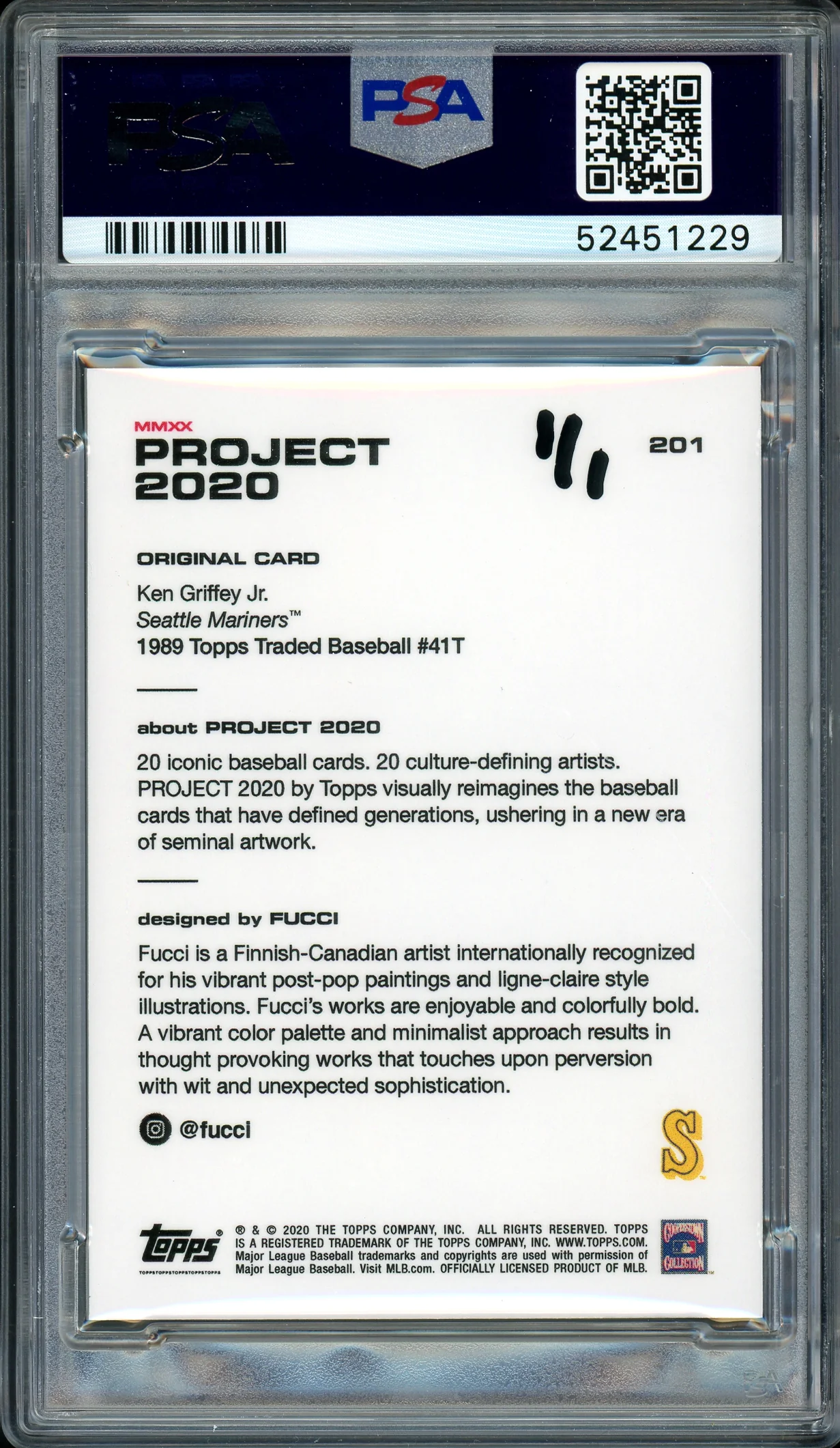 Ken Griffey Jr. Autographed Topps Project 2020 Fucci Card #201 Seattle Mariners "1989" #1/1 PSA/DNA #52451229 - Image 2