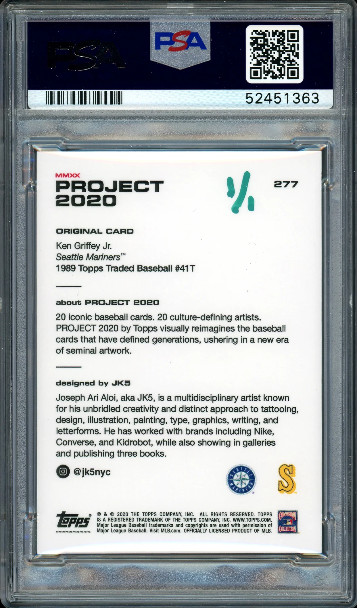 Ken Griffey Jr. Autographed Topps Project 2020 JK5 Card #277 Seattle Mariners "HOF 16" #1/1 PSA/DNA #52451363 - Image 2