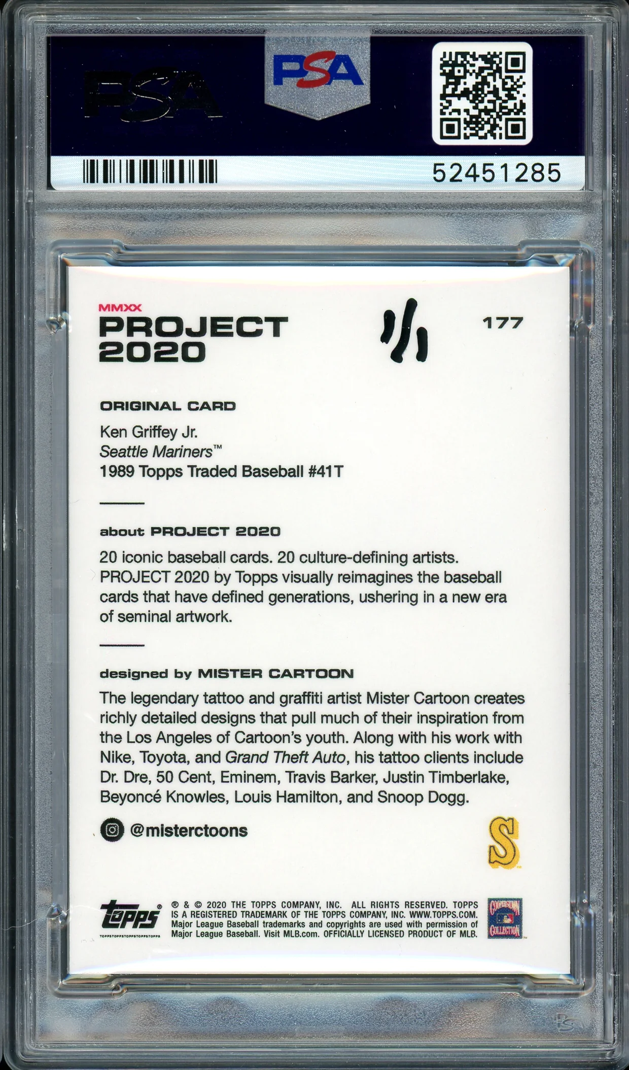Ken Griffey Jr. Autographed Topps Project 2020 Mister Cartoon Card #177 Seattle Mariners "10x GG" #1/1 PSA/DNA #52451285 - Image 2