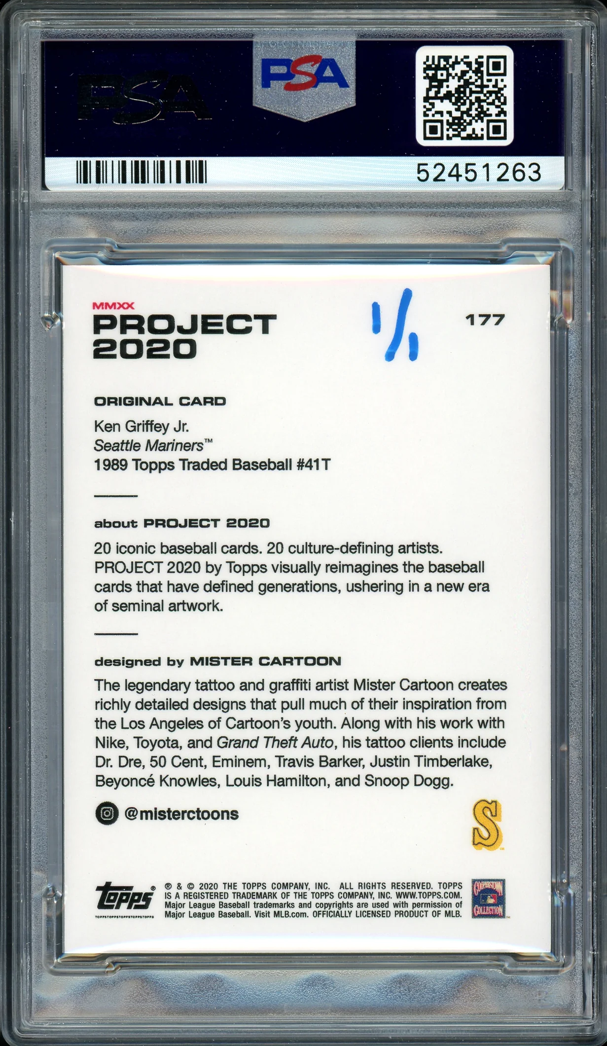 Ken Griffey Jr. Autographed Topps Project 2020 Mister Cartoon Card #177 Seattle Mariners "13x AS" #1/1 PSA/DNA #52451263 - Image 2