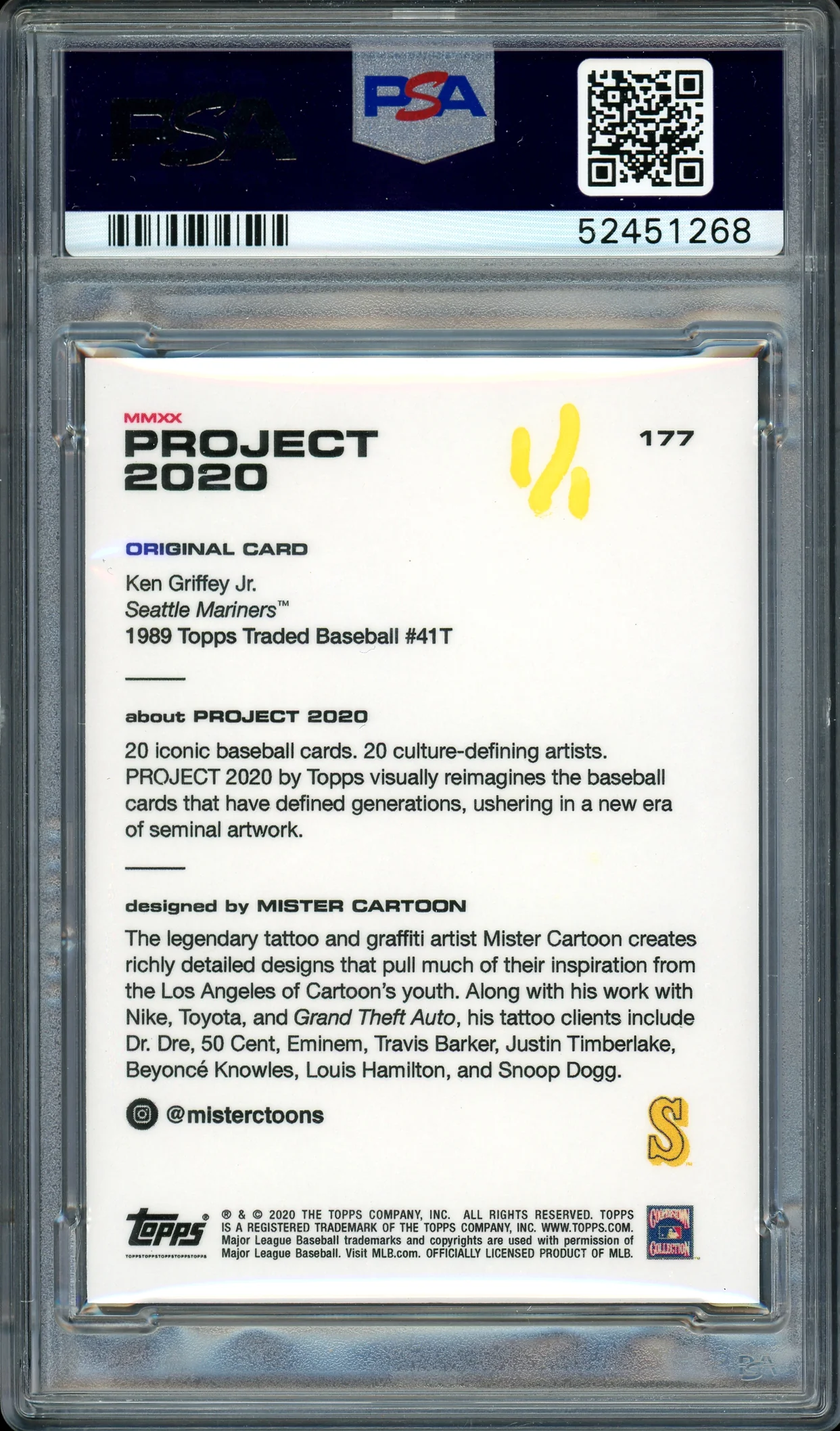 Ken Griffey Jr. Autographed Topps Project 2020 Mister Cartoon Card #177 Seattle Mariners "1989" #1/1 PSA/DNA #52451268 - Image 2