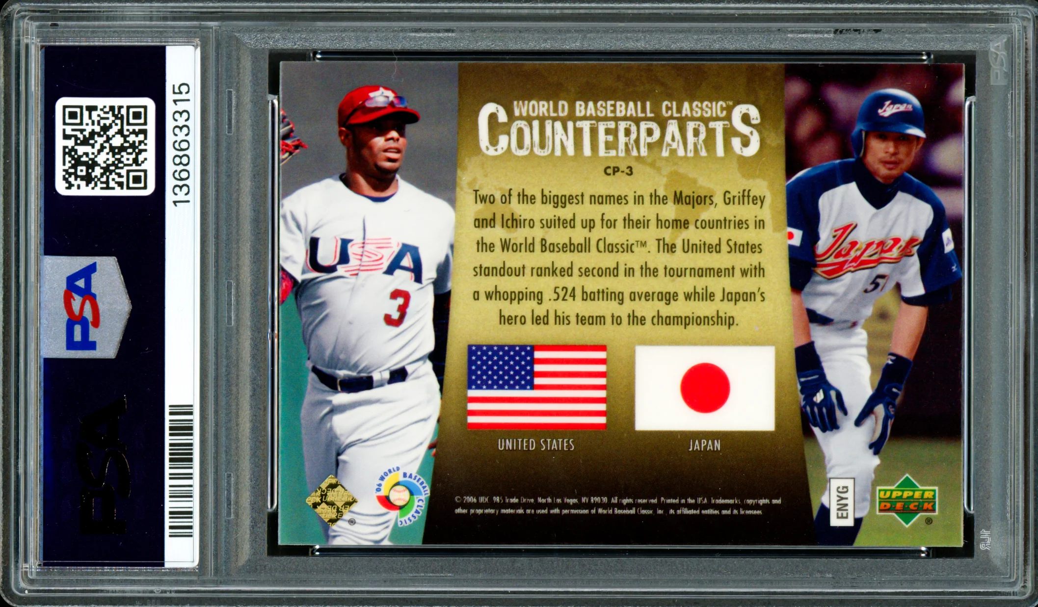 Ken Griffey Jr. & Ichiro Suzuki Autographed 2006 Upper Deck Special FX Card #CP-3 PSA 10 Auto Grade Mint 9 PSA/DNA #136863315 - Image 2