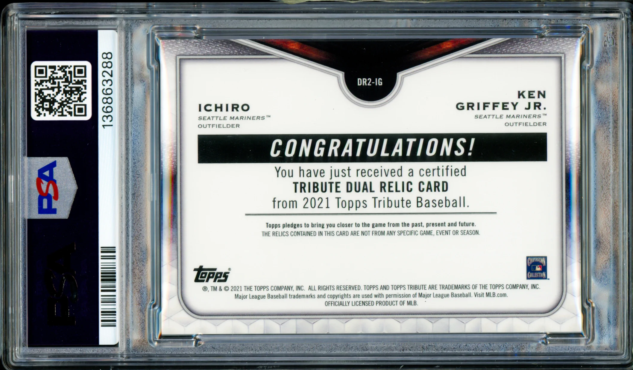 Ken Griffey Jr. & Ichiro Suzuki Autographed 2021 Topps Tribute Card #IG Seattle Mariners PSA 8 Auto Grade Gem Mint 10 #40/99 PSA/DNA #136863288 - Image 2
