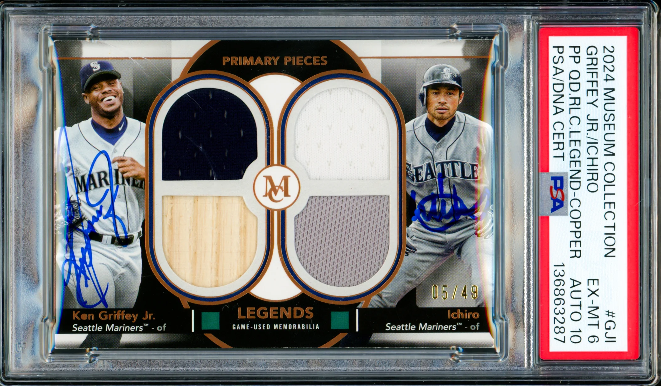 Ken Griffey Jr. & Ichiro Suzuki Autographed 2024 Topps Museum Collection Card #GJI Seattle Mariners PSA 6 Auto Grade Gem Mint 10 #5/49 PSA/DNA #136863287
