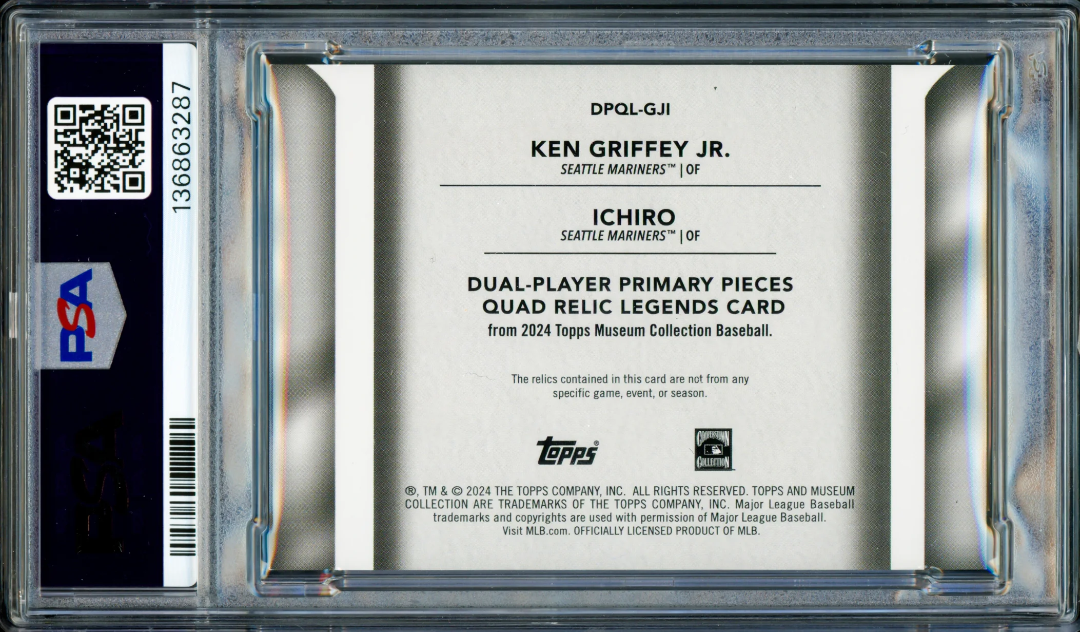 Ken Griffey Jr. & Ichiro Suzuki Autographed 2024 Topps Museum Collection Card #GJI Seattle Mariners PSA 6 Auto Grade Gem Mint 10 #5/49 PSA/DNA #136863287 - Image 2
