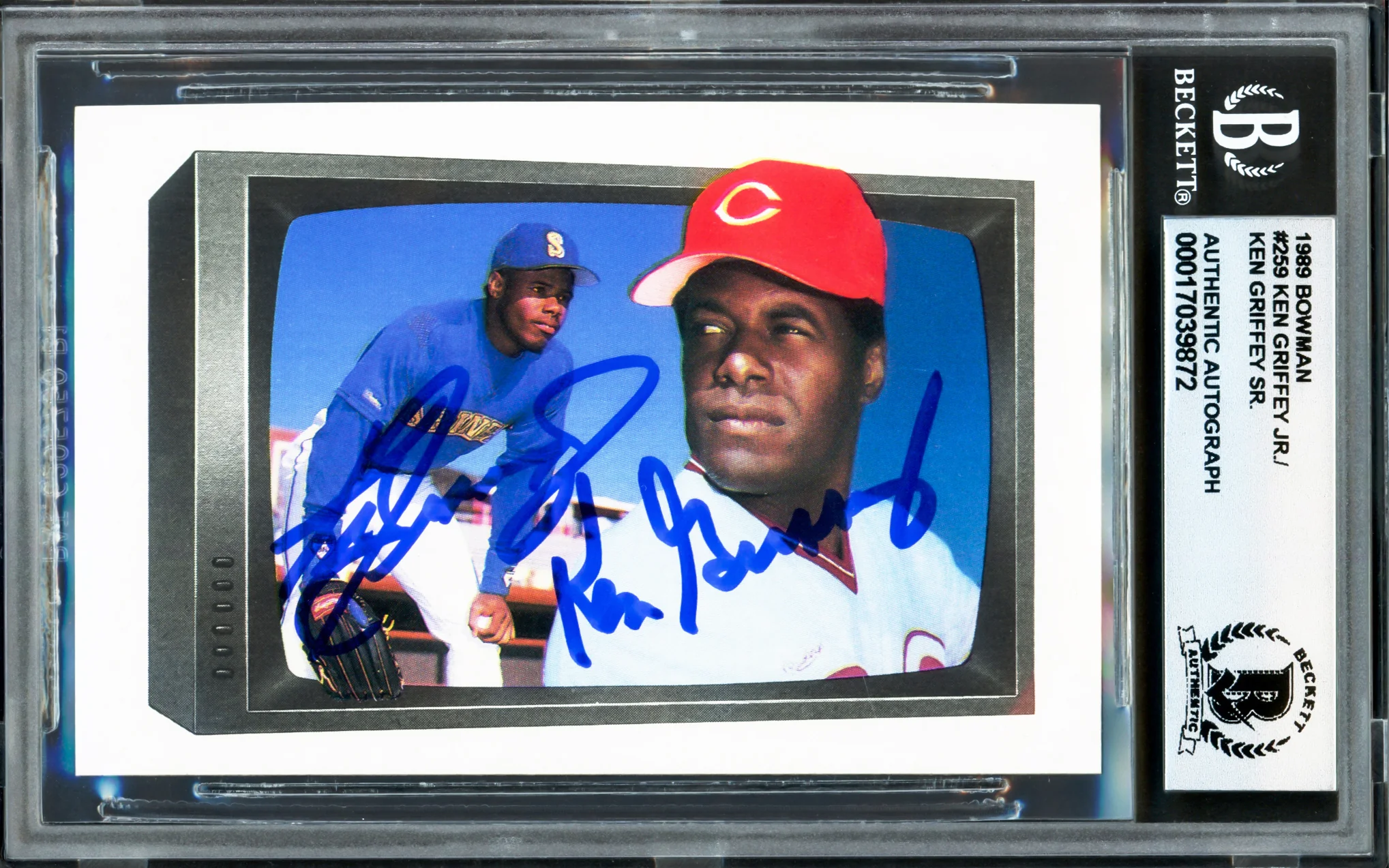 Ken Griffey Jr. & Sr. Autographed 1989 Bowman Rookie Card #259 Auto Grade Gem Mint 10 Beckett BAS Stock #233956