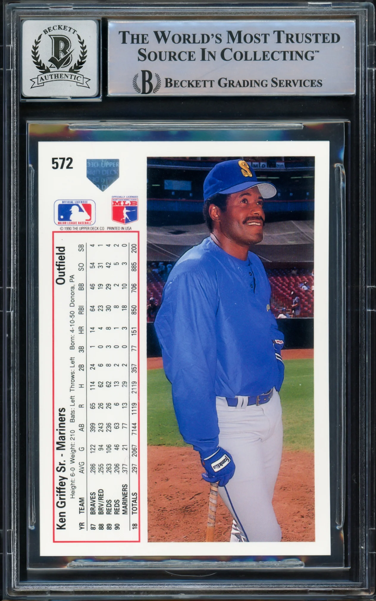 Ken Griffey Jr. & Sr. Autographed 1991 Upper Deck Card #572 Seattle Mariners Auto Grade Gem Mint 10 Beckett BAS Stock #216632 - Image 2