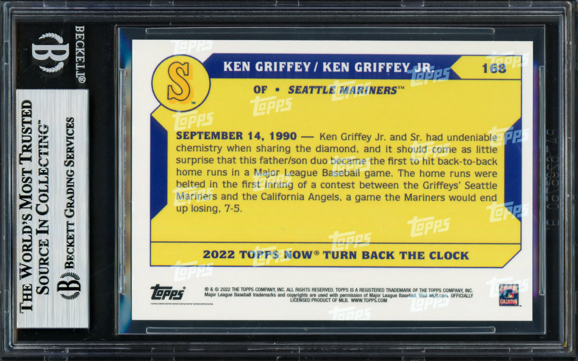 Ken Griffey Jr. & Sr. Autographed 2022 Topps Now Card #168 Seattle Mariners Beckett BAS Stock #256409 - Image 2