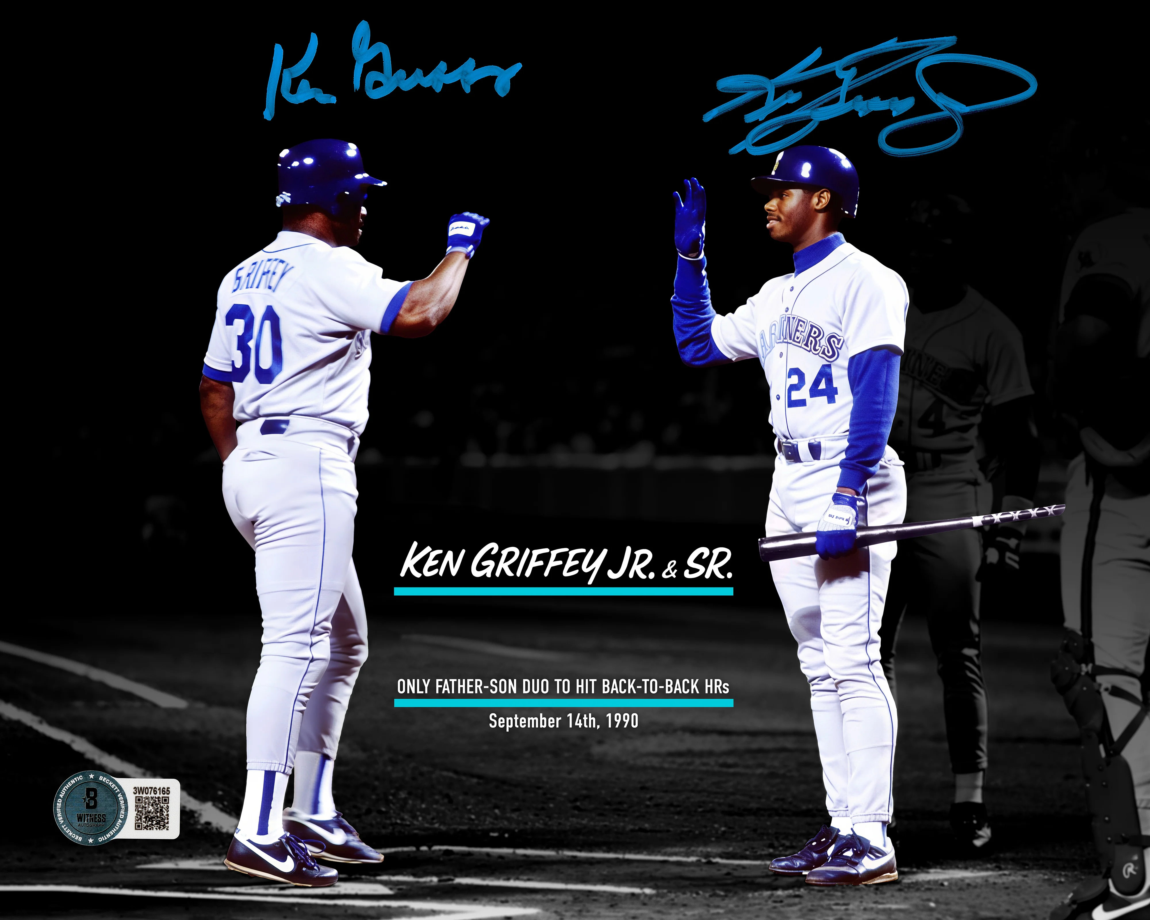 Ken Griffey Jr. & Sr. Autographed 8x10 Photo Seattle Mariners Back To Back Home Runs HR Beckett BAS Witness Stock #252441