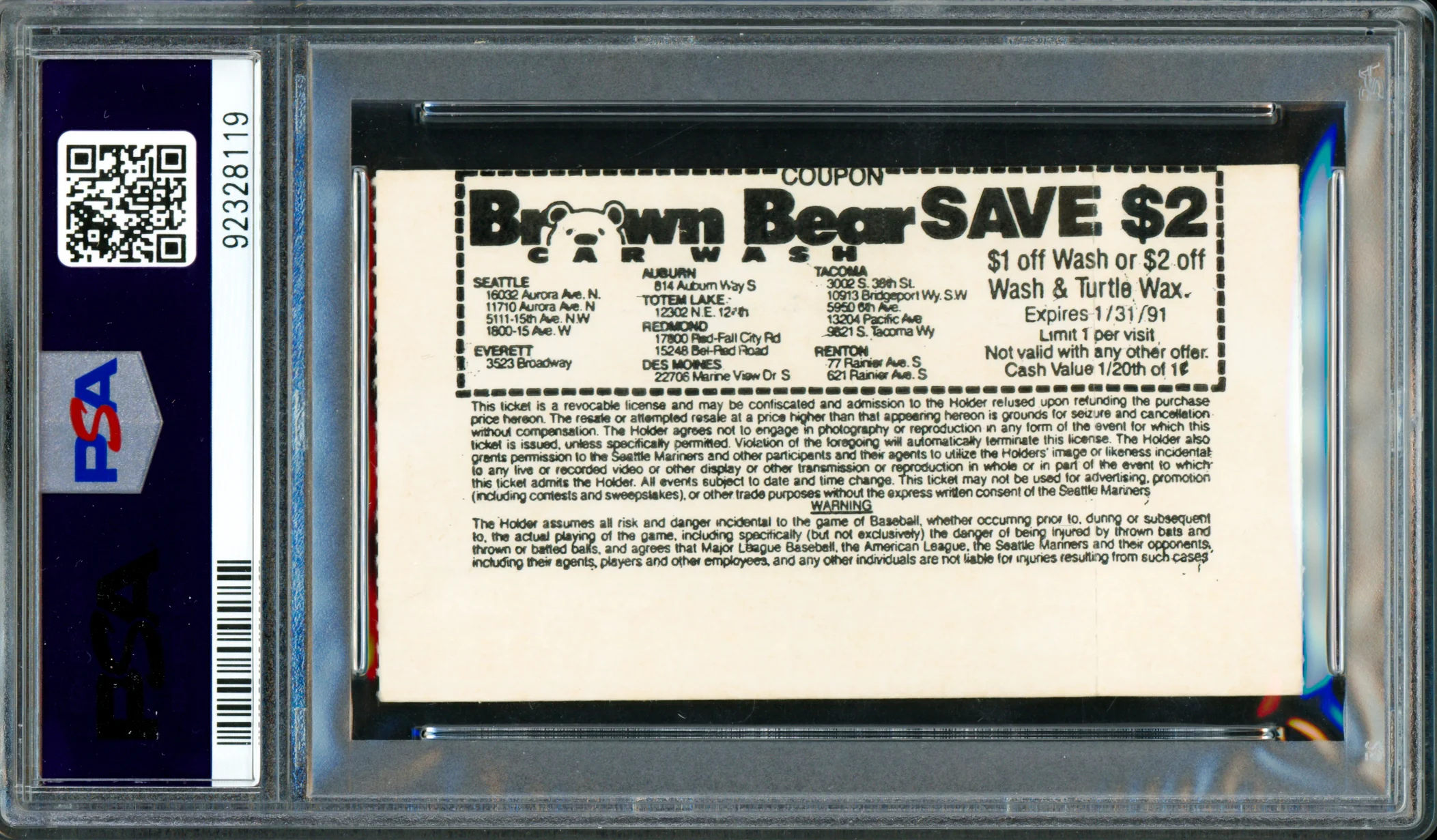 Ken Griffey Jr. & Sr. Autographed Aug. 31st, 1990 First Father/Son Game Ticket Stub Seattle Mariners PSA 8 Auto Grade Gem Mint 10 (Highest Graded) PSA/DNA #92328119 - Image 2