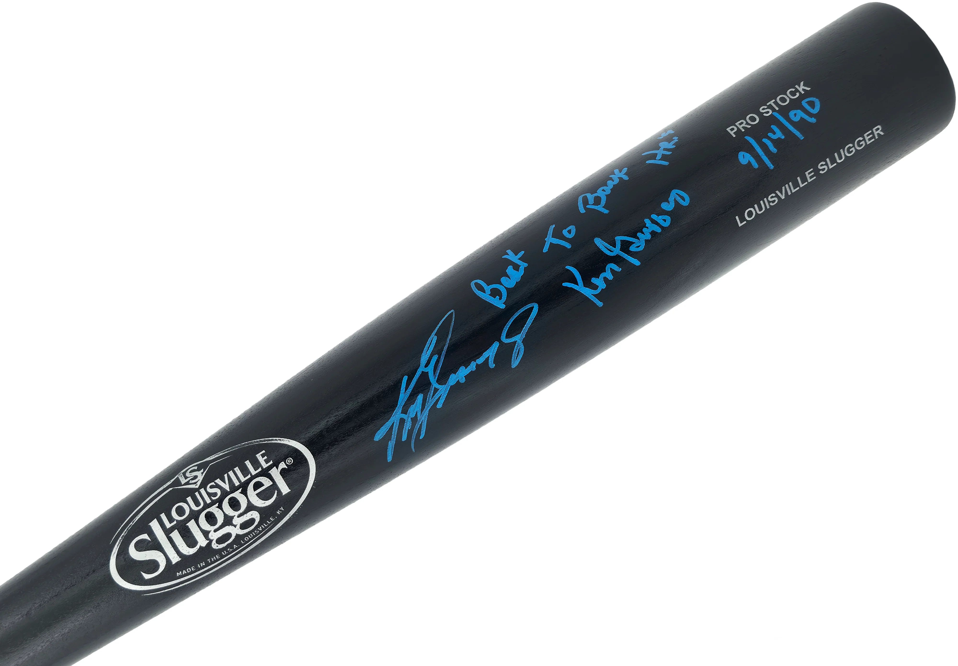 Ken Griffey Jr. & Sr. Autographed Black Louisville Slugger Pro Stock Baseball Bat Seattle Mariners "Back To Back HR 9/14/90" Beckett BAS Witness Stock #252417 - Image 2