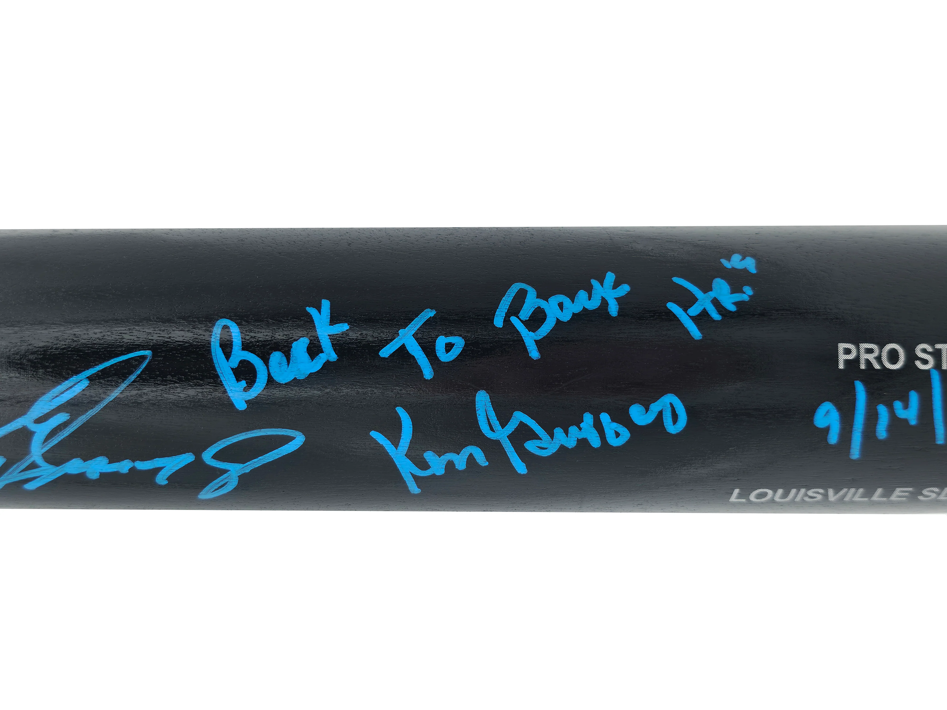 Ken Griffey Jr. & Sr. Autographed Black Louisville Slugger Pro Stock Baseball Bat Seattle Mariners "Back To Back HR 9/14/90" Beckett BAS Witness Stock #252417 - Image 4
