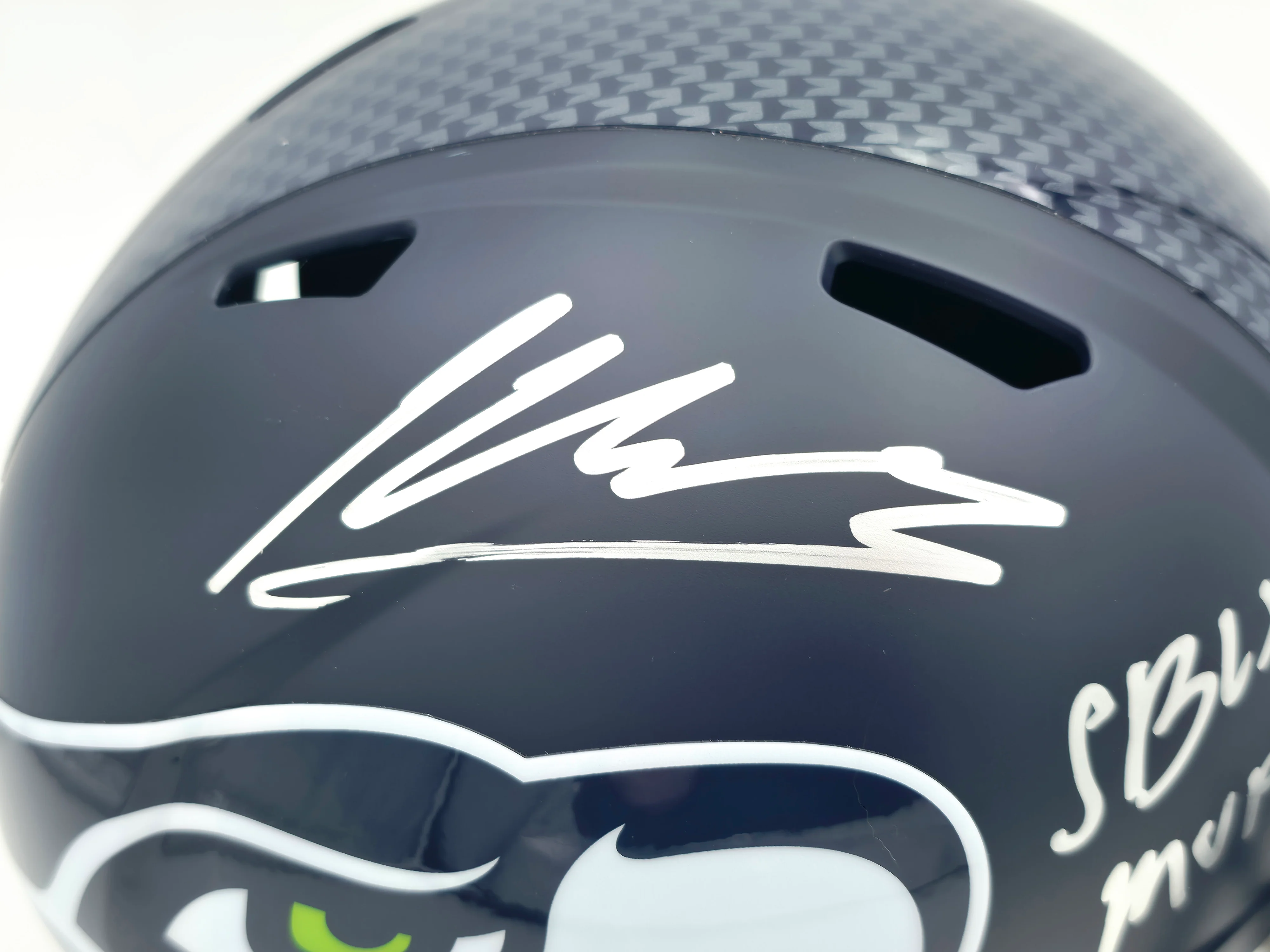 Kenneth Walker III Autographed Seattle Seahawks Blue Full Size SB LX Champions Logo Speed Replica Helmet "SB LX MVP" Beckett BAS Witness Stock #262129 - Image 3