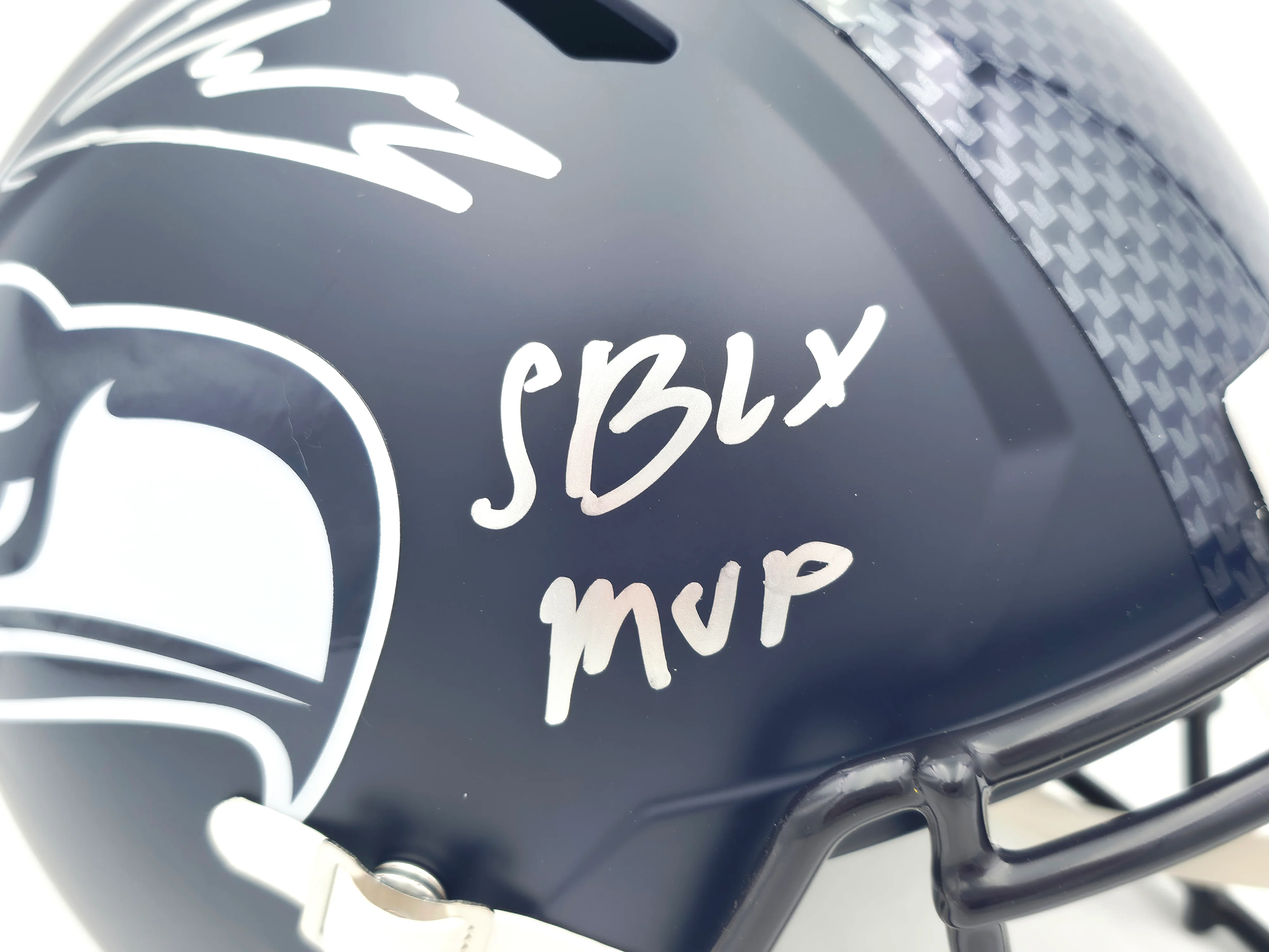 Kenneth Walker III Autographed Seattle Seahawks Blue Full Size SB LX Champions Logo Speed Replica Helmet "SB LX MVP" Beckett BAS Witness Stock #262129 - Image 4
