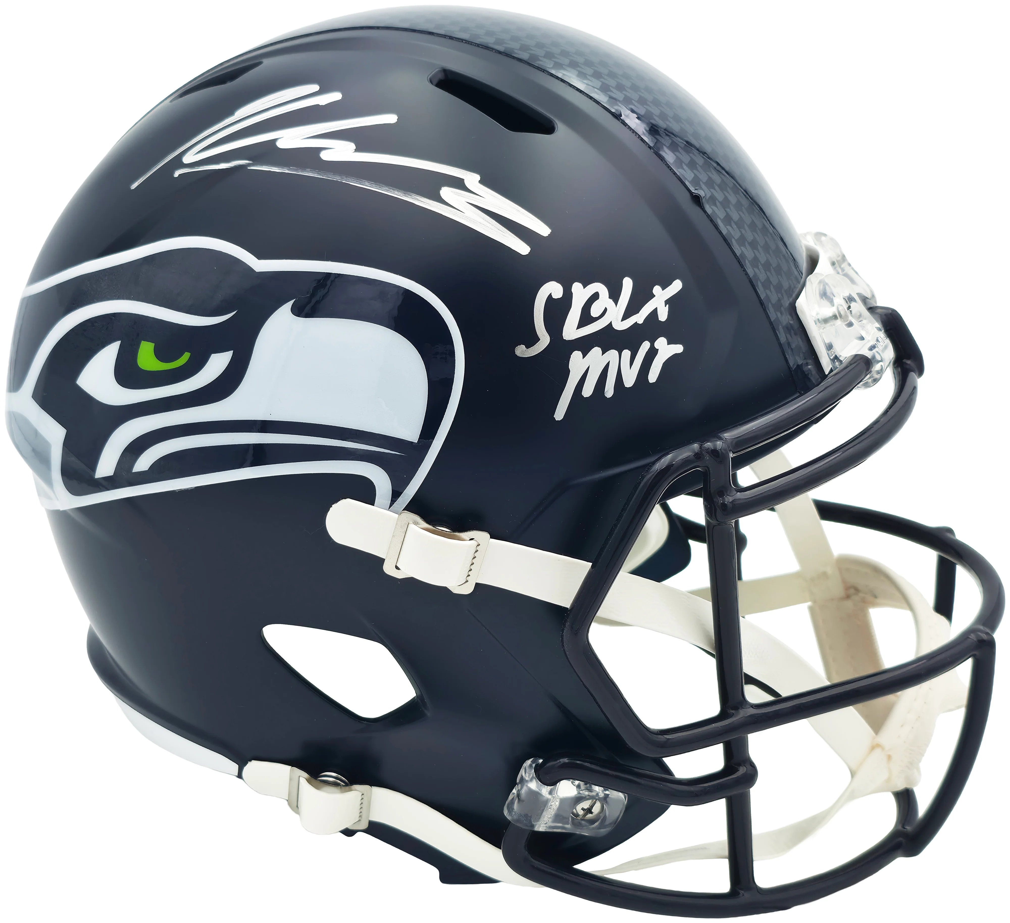 Kenneth Walker III Autographed Seattle Seahawks Blue Full Size Speed Replica Helmet "SB LX MVP" Beckett BAS Witness Stock #262131