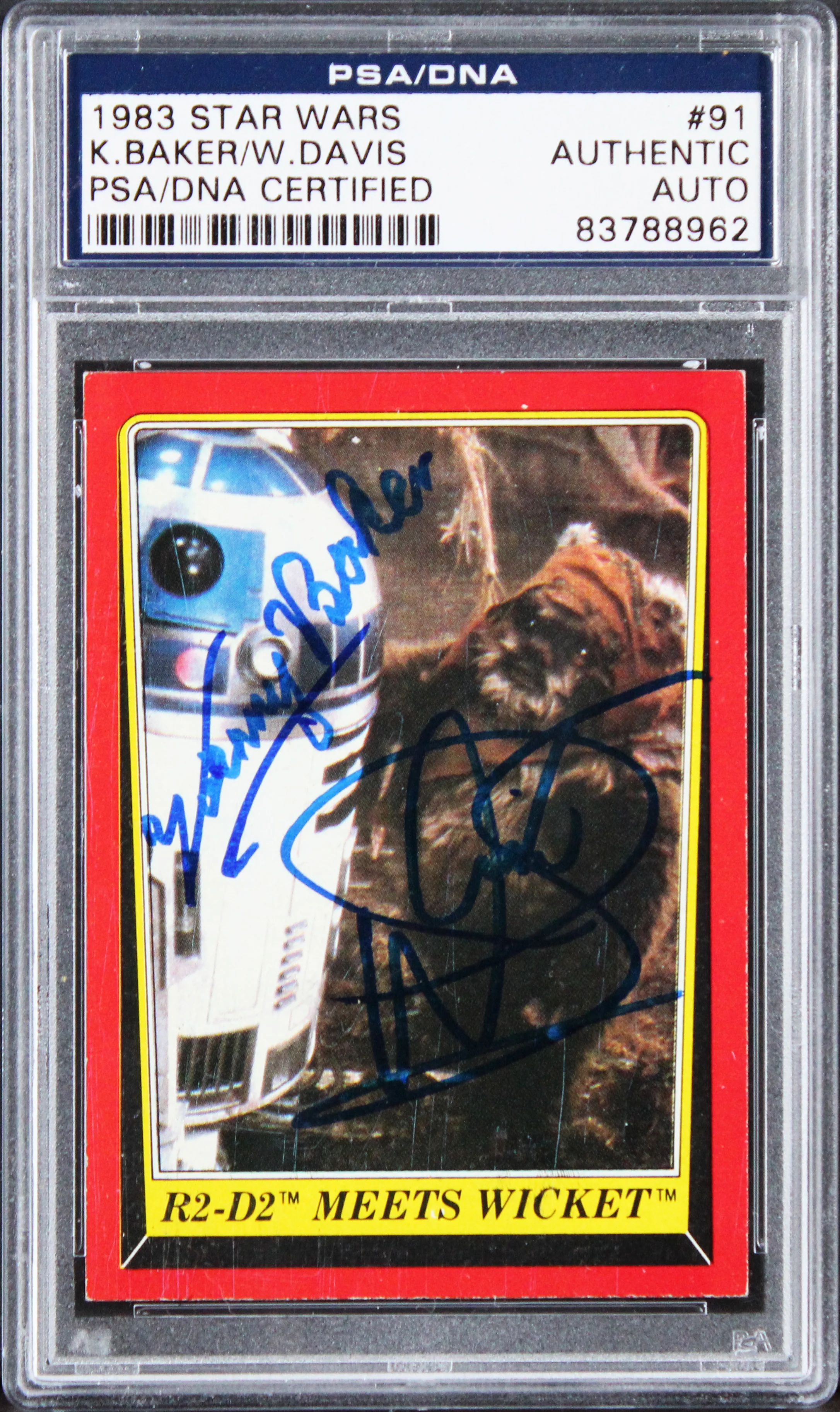 Kenny Baker & Warwick Davis Signed 1983 Star Wars ROTJ #91 Card PSA/DNA Slabbed - Image 2