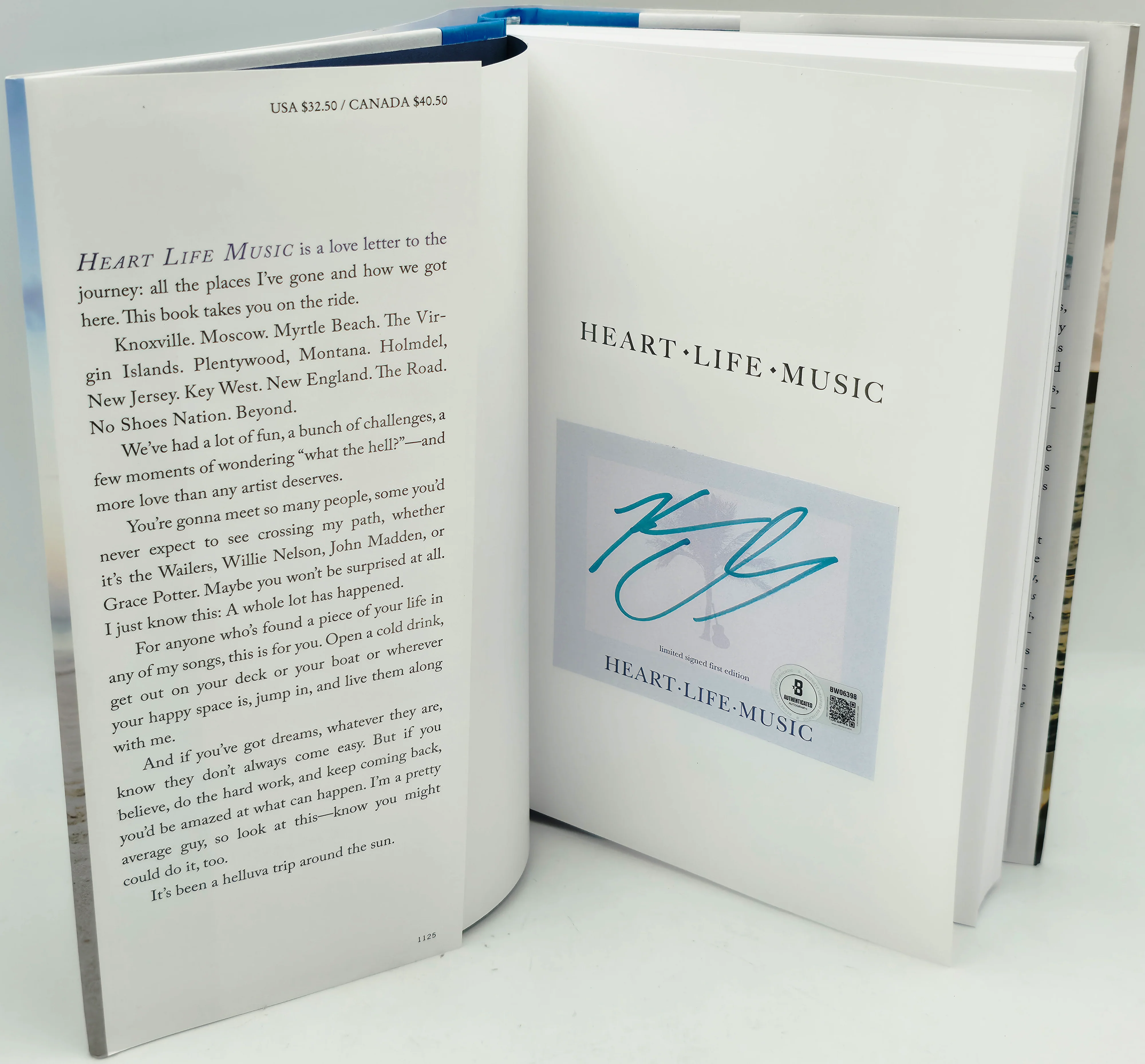 Kenny Chesney Autographed Heart, Life, Music Book Beckett BAS QR Stock #261815
