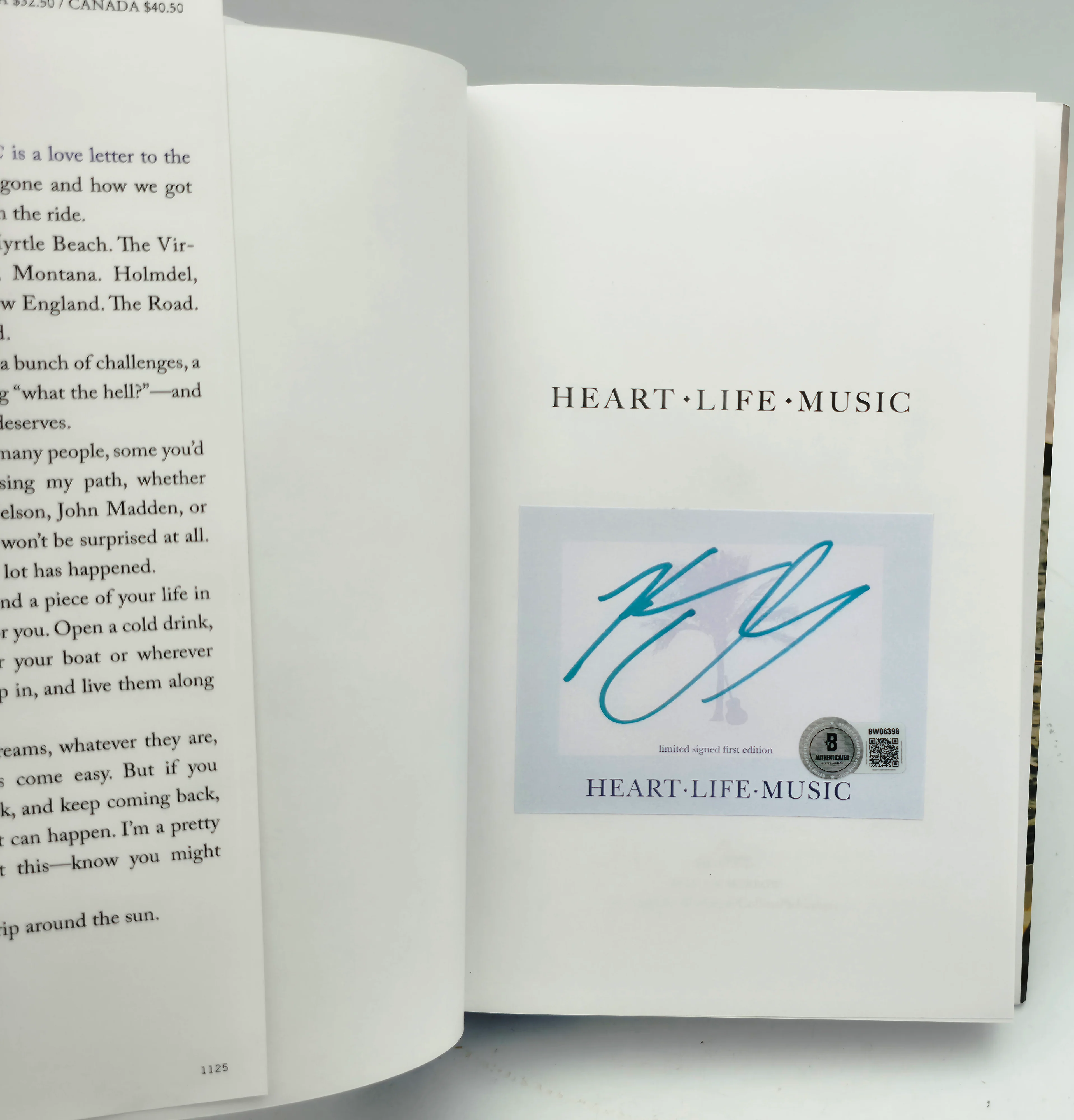 Kenny Chesney Autographed Heart, Life, Music Book Beckett BAS QR Stock #261815 - Image 2