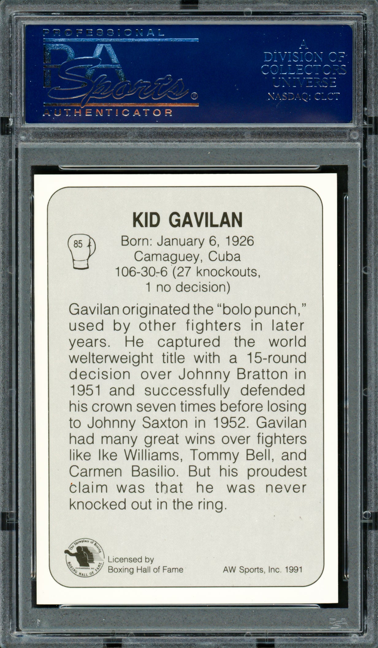Kid Gavilan Autographed 1991 AW Sports Card #85 PSA/DNA #83314241 - Image 2