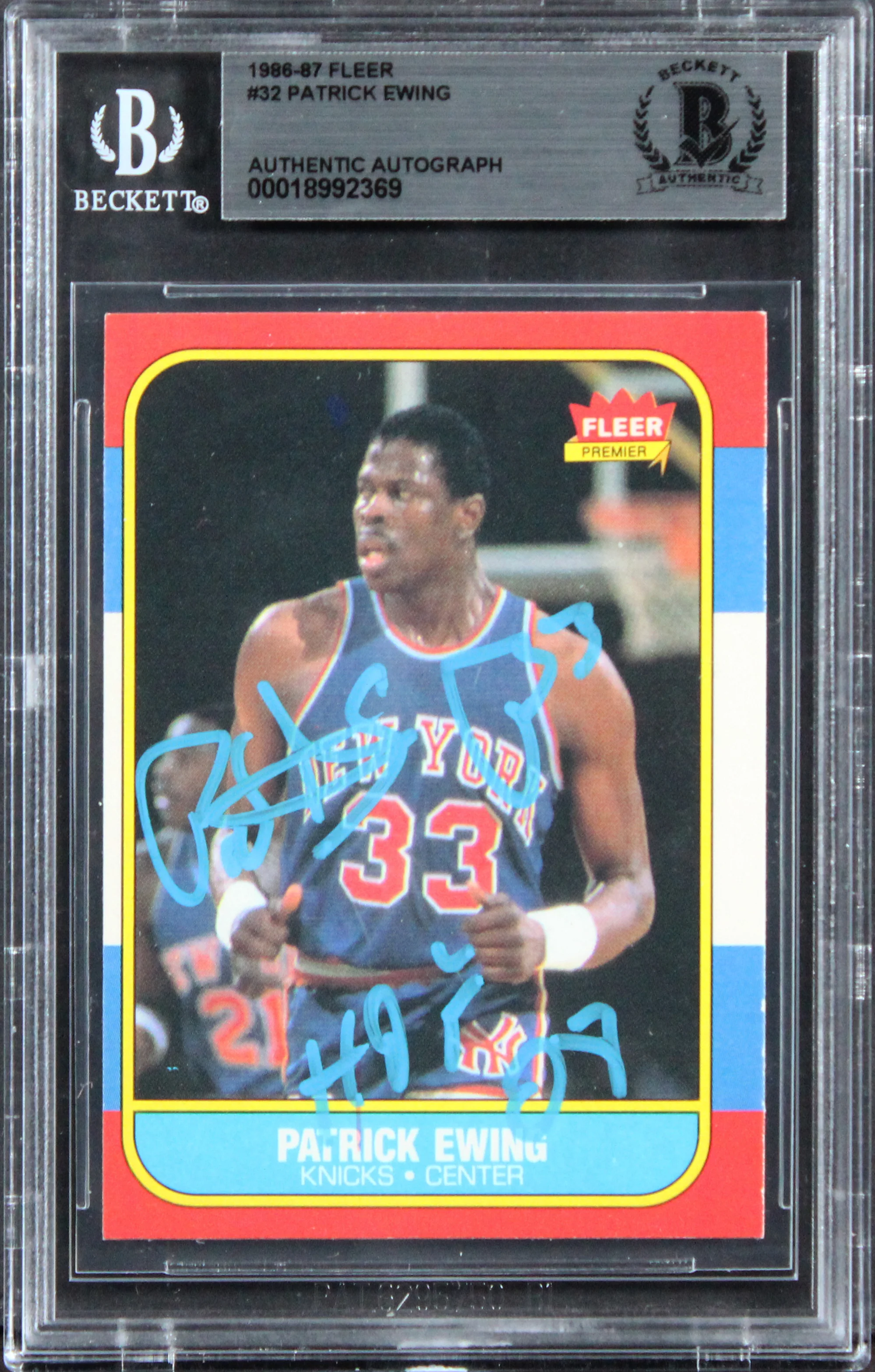 Knicks Patrick Ewing HOF 08 Authentic Signed 1986 Fleer #32 Card BAS Slabbed 2 - Image 2