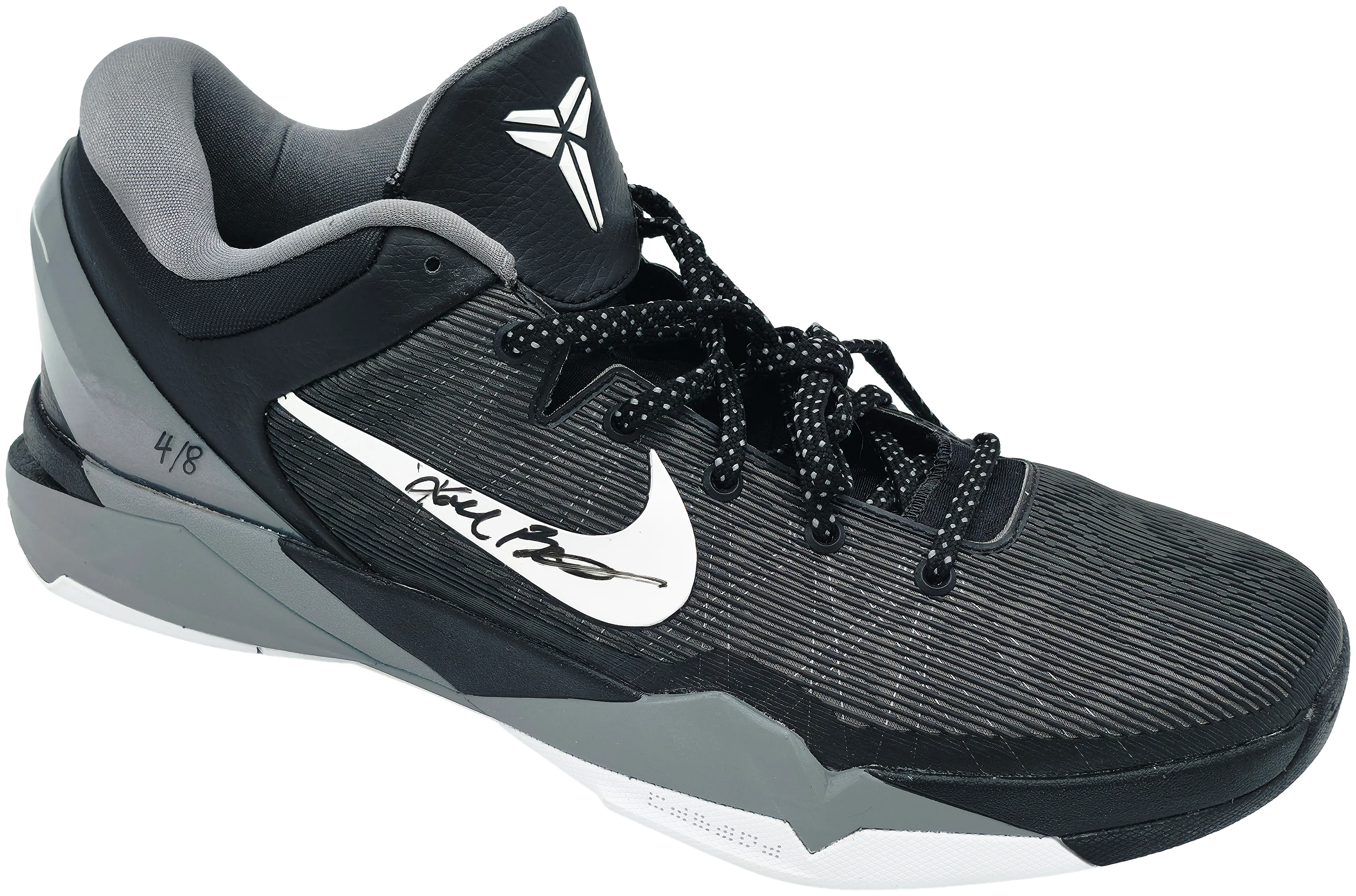 Kobe Bryant Autographed Black/Grey 2011-12 Nike Kobe VII Shoes Los Angeles Lakers (Dual Signed) Size 14 #4/8 Panini Holo #PA16640 - Image 2