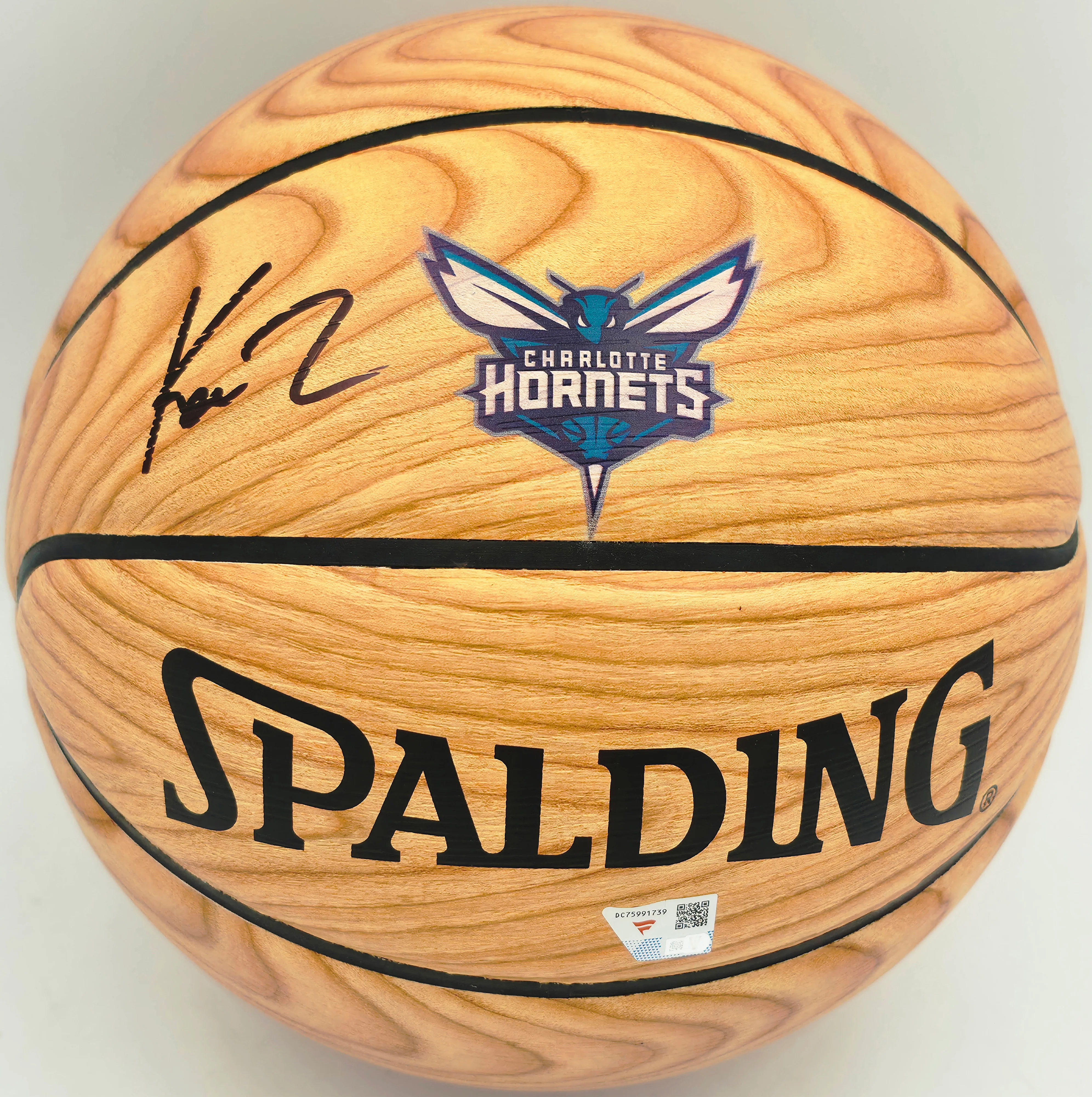 Kon Knueppel Autographed Official Spalding Charlotte Hornets Wood Logo Basketball Fanatics Holo Stock #262371