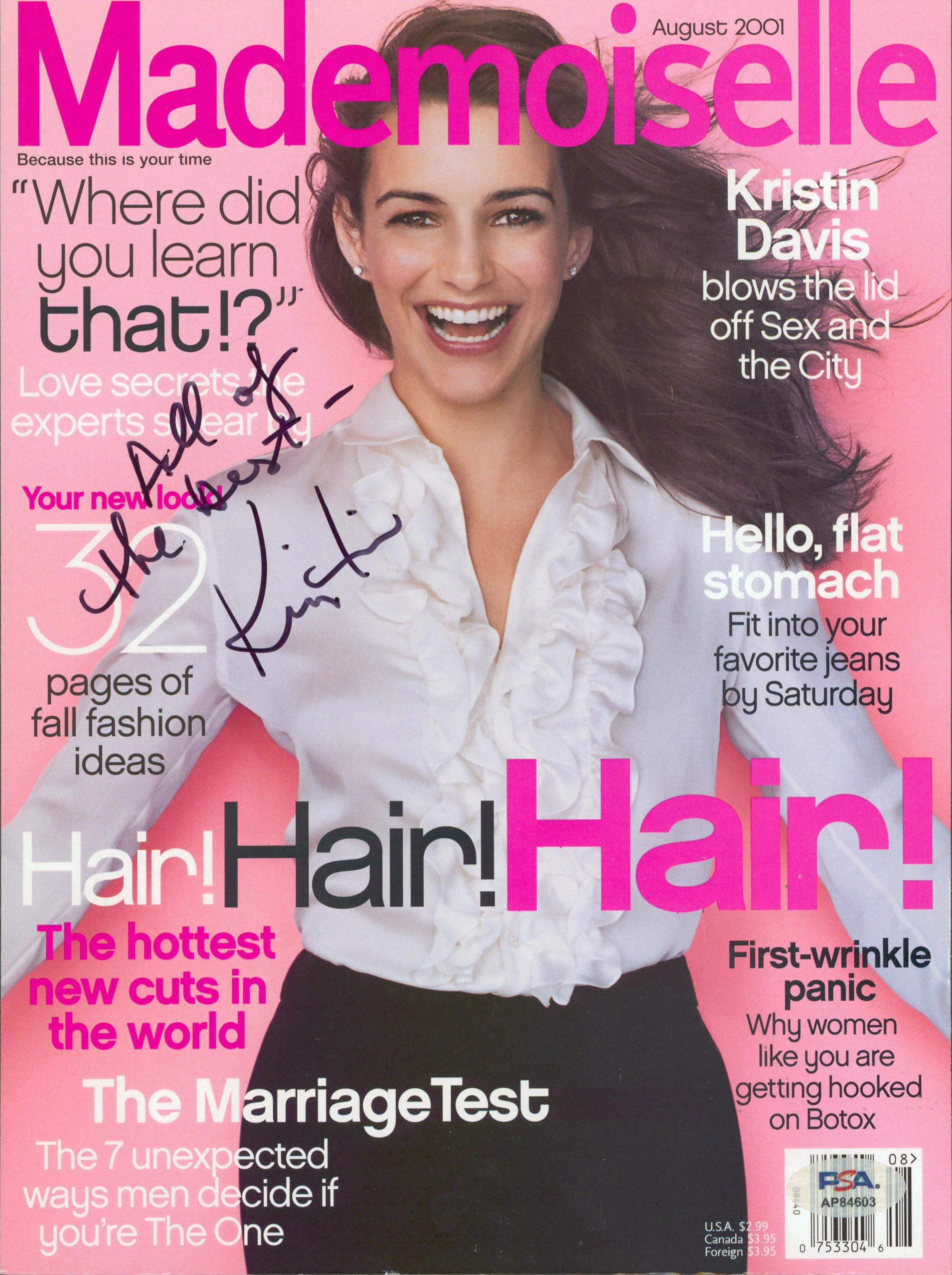 Kristin Davis Authentic Signed Mademoiselle Magazine Cover Aug. 2001 PSA AP84603