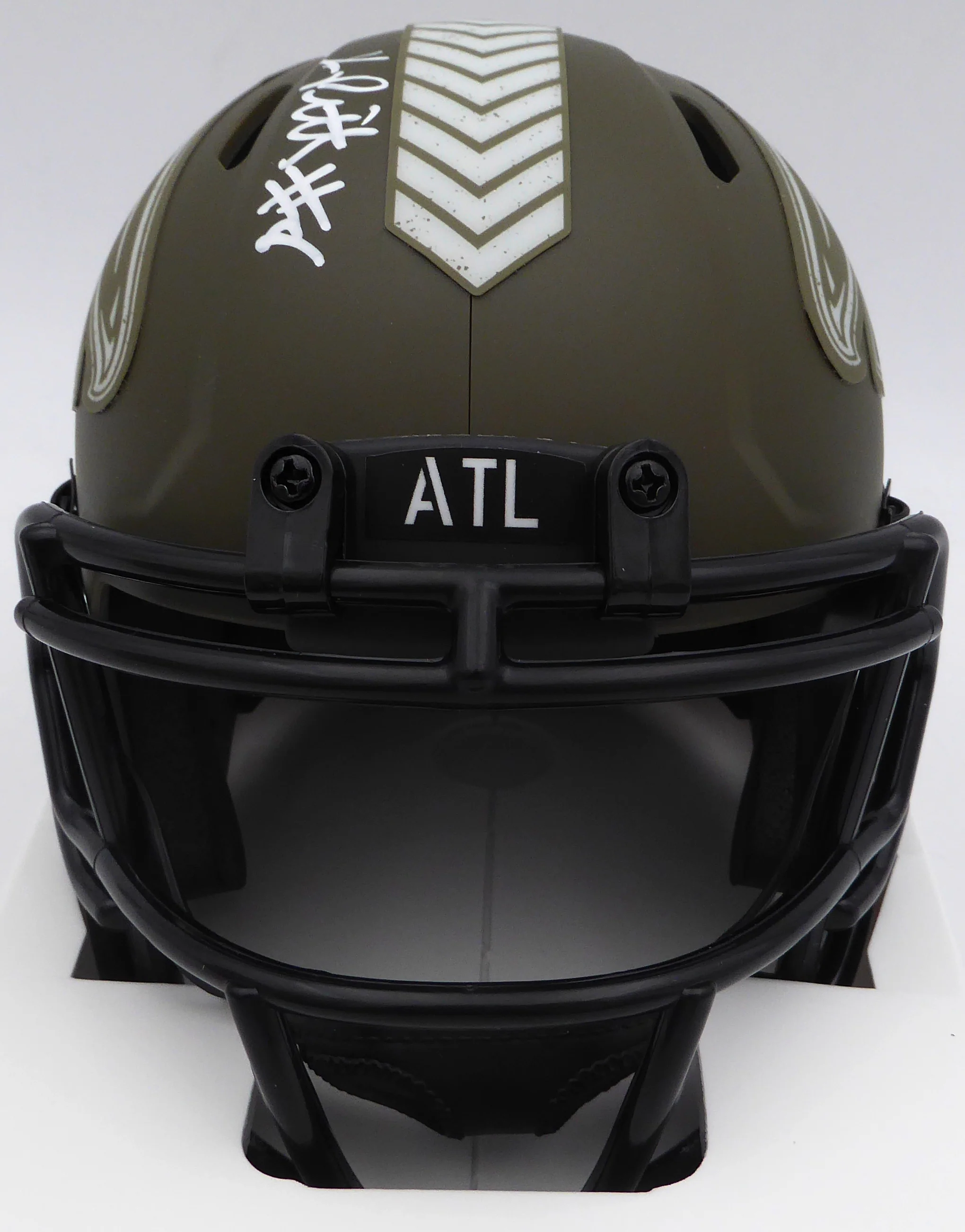 Kyle Pitts Autographed Atlanta Falcons Army Green Salute to Service Speed Mini Helmet Beckett BAS QR #1W528548 - Image 3