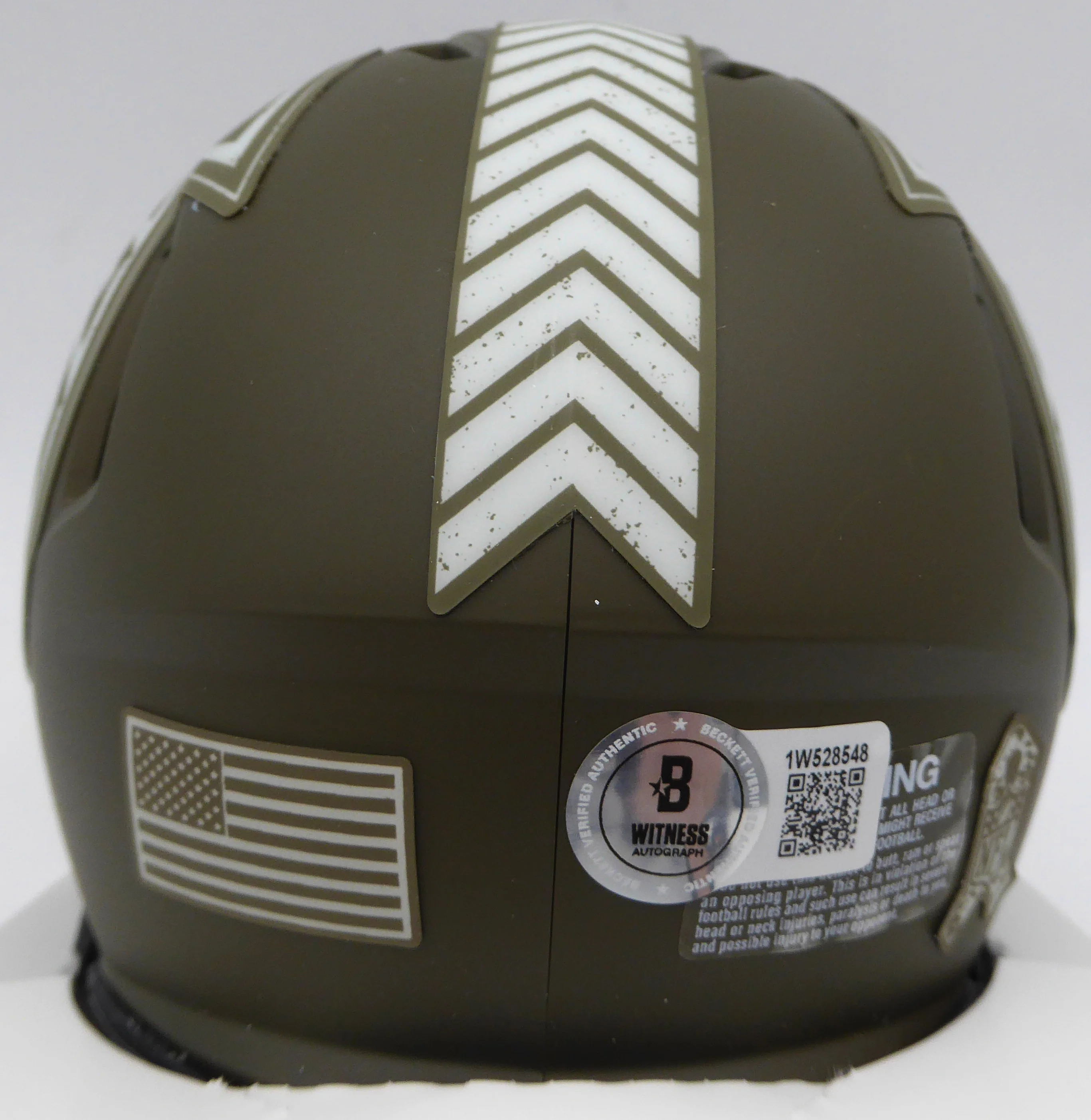 Kyle Pitts Autographed Atlanta Falcons Army Green Salute to Service Speed Mini Helmet Beckett BAS QR #1W528548 - Image 5