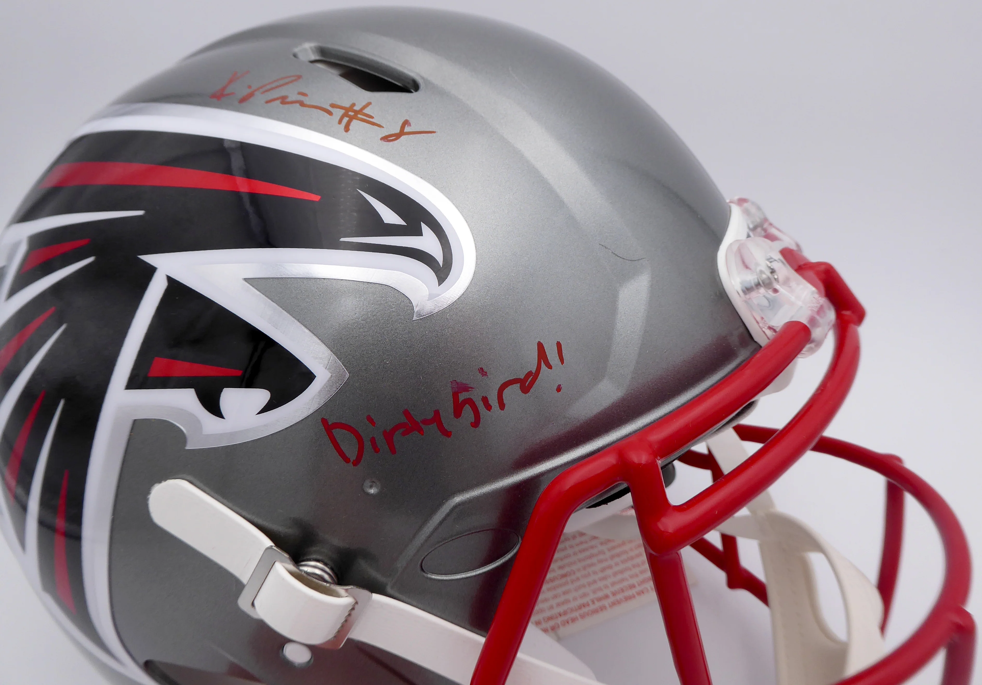 Kyle Pitts Autographed Atlanta Falcons Flash Silver Full Size Authentic Speed Helmet "Dirty Bird" (Smudge) Beckett BAS QR #WL25817 - Image 4