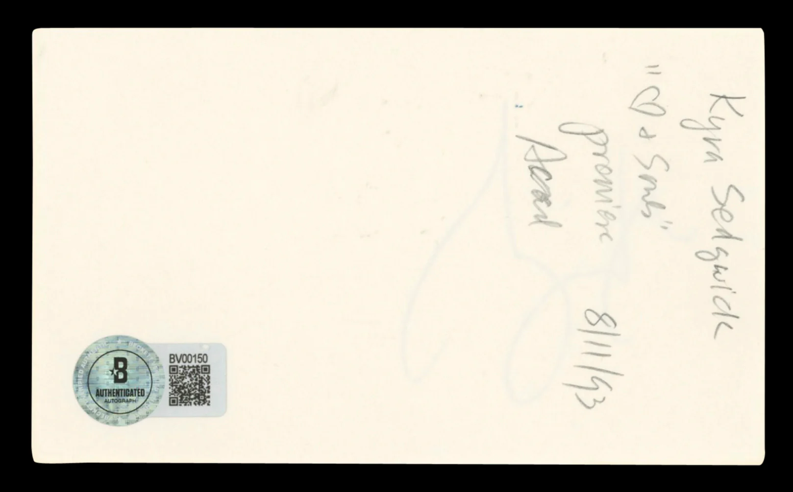 Kyra Sedgwick The Closer Authentic Signed 3x5 Index Card BAS #BV00150 - Image 3