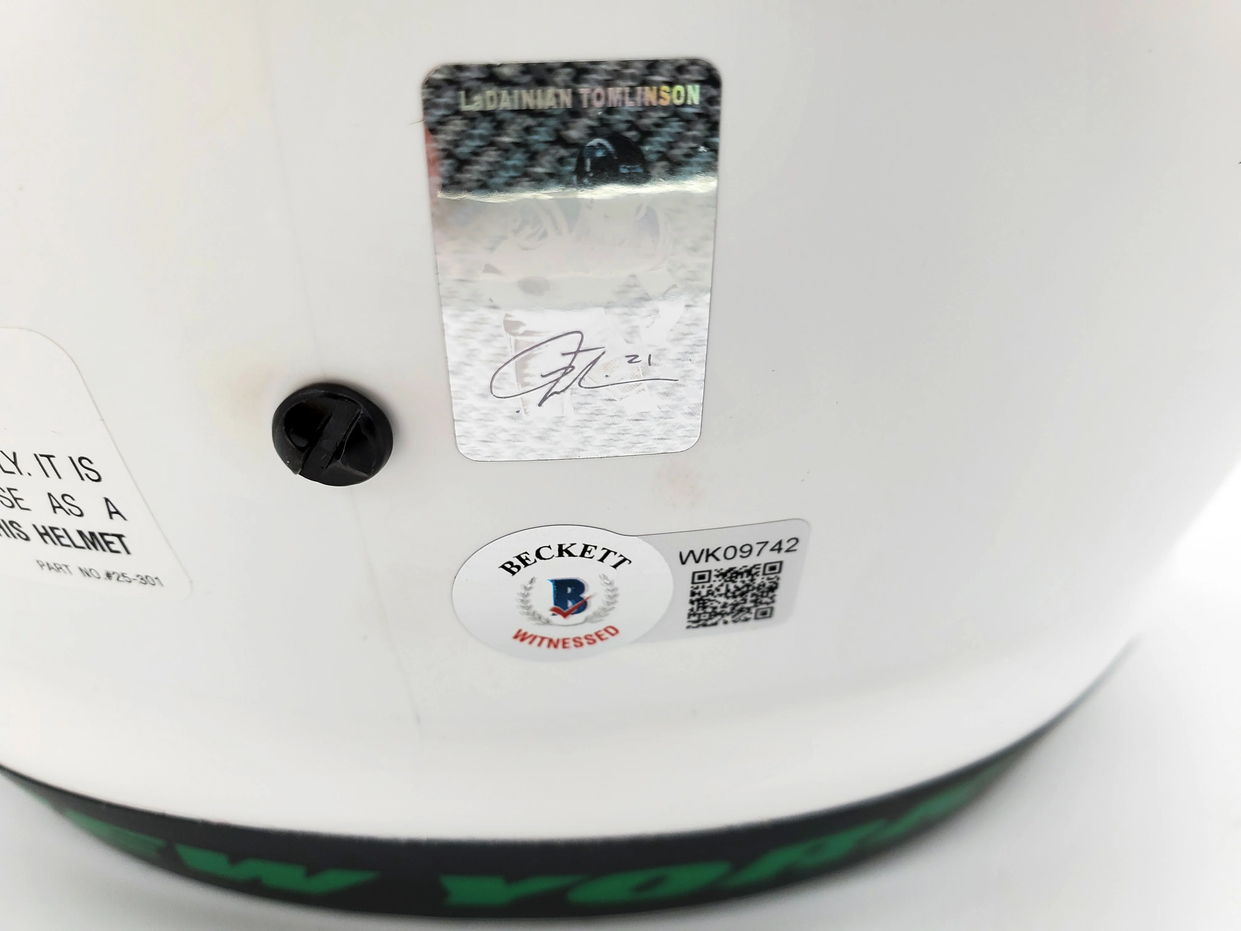 LaDainian Tomlinson Autographed New York Jets Lunar Eclipse White Full Size Replica Speed Helmet "HOF 17" Beckett BAS QR Stock #193847 - Image 4