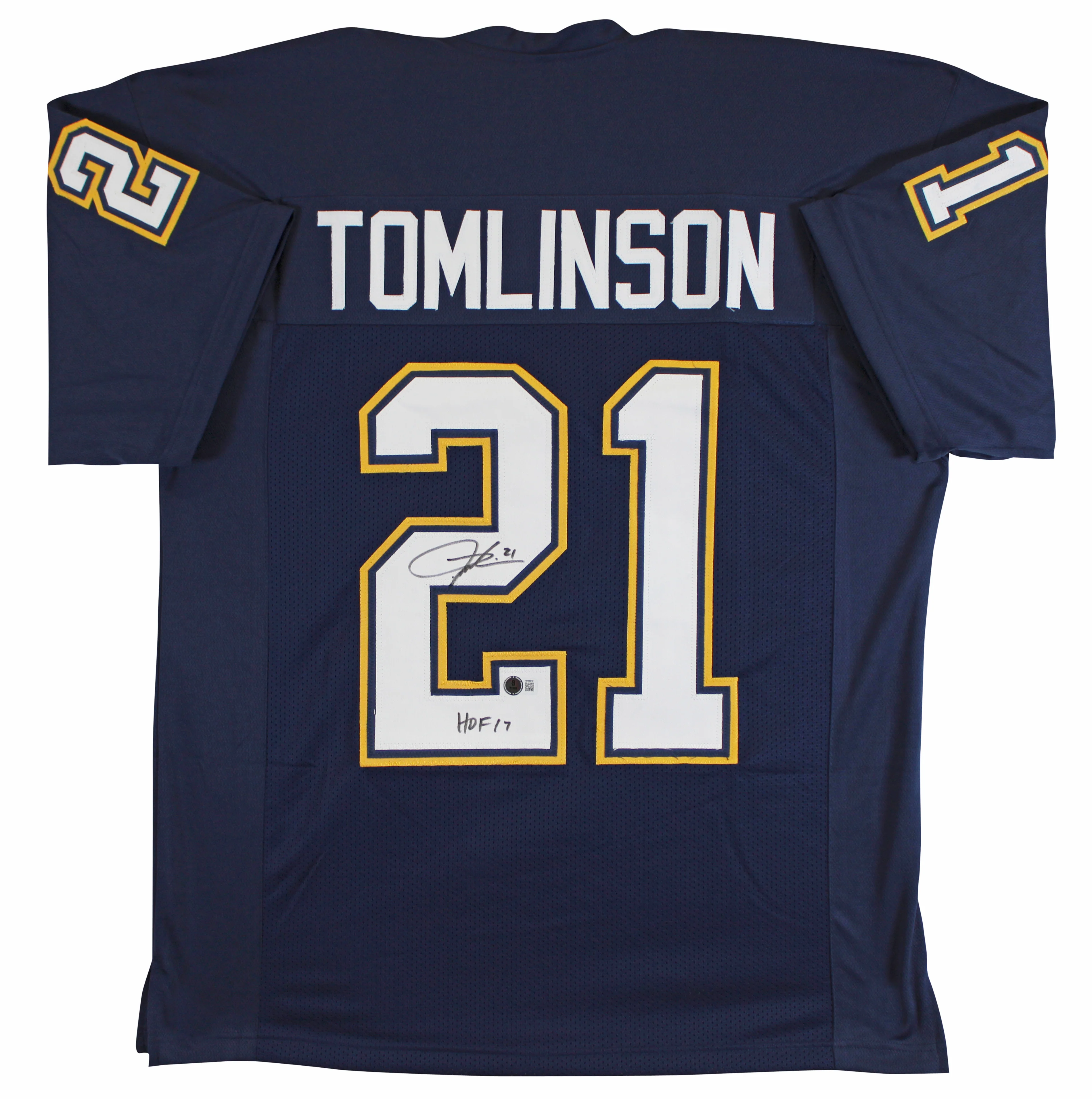 LaDanian Tomlinson "HOF 17" Authentic Signed Navy Blue Pro Style Jersey BAS Wit - Image 2