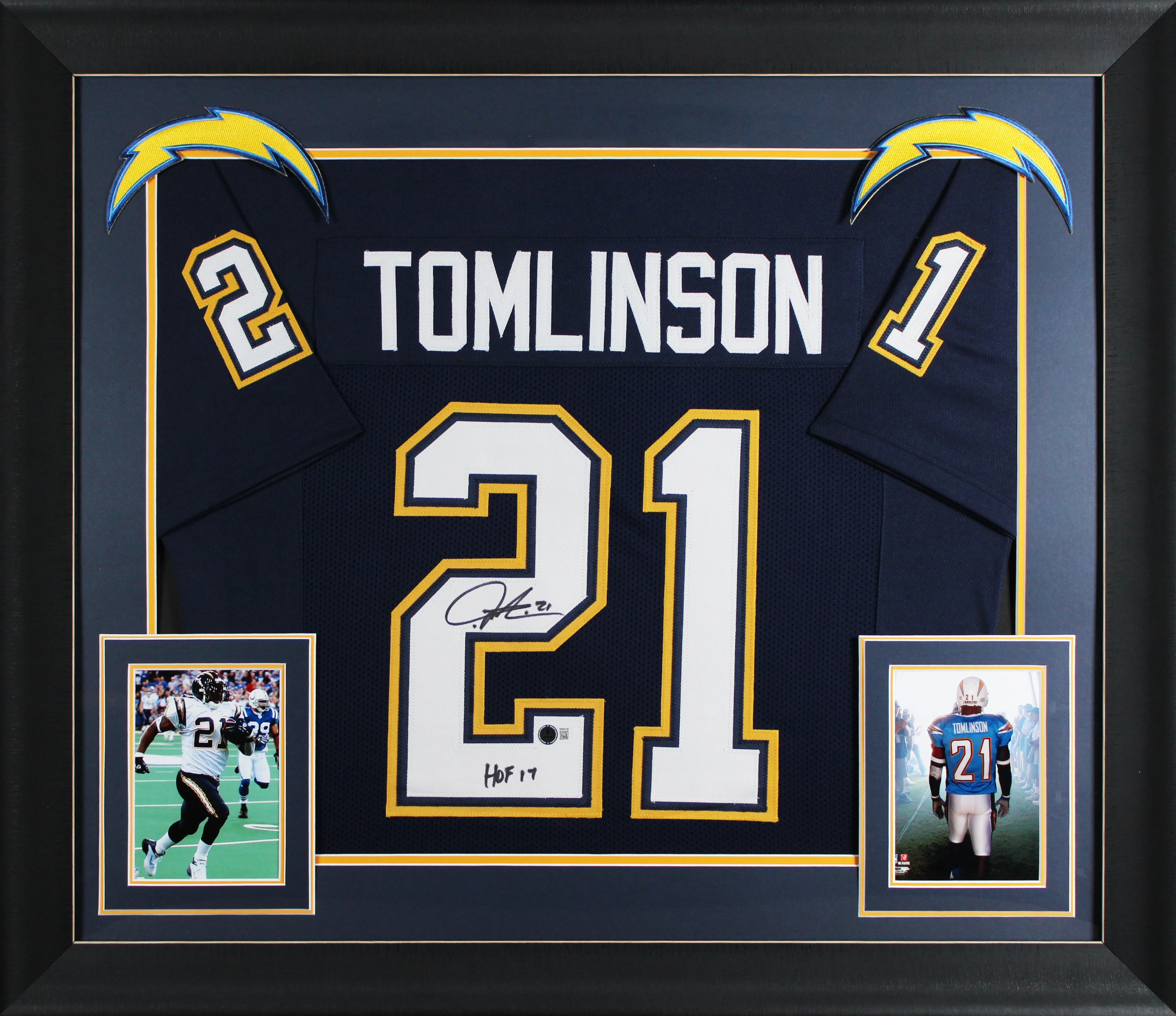LaDanian Tomlinson "HOF 17" Signed Navy Blue Pro Style Framed Jersey BAS Witness - Image 2