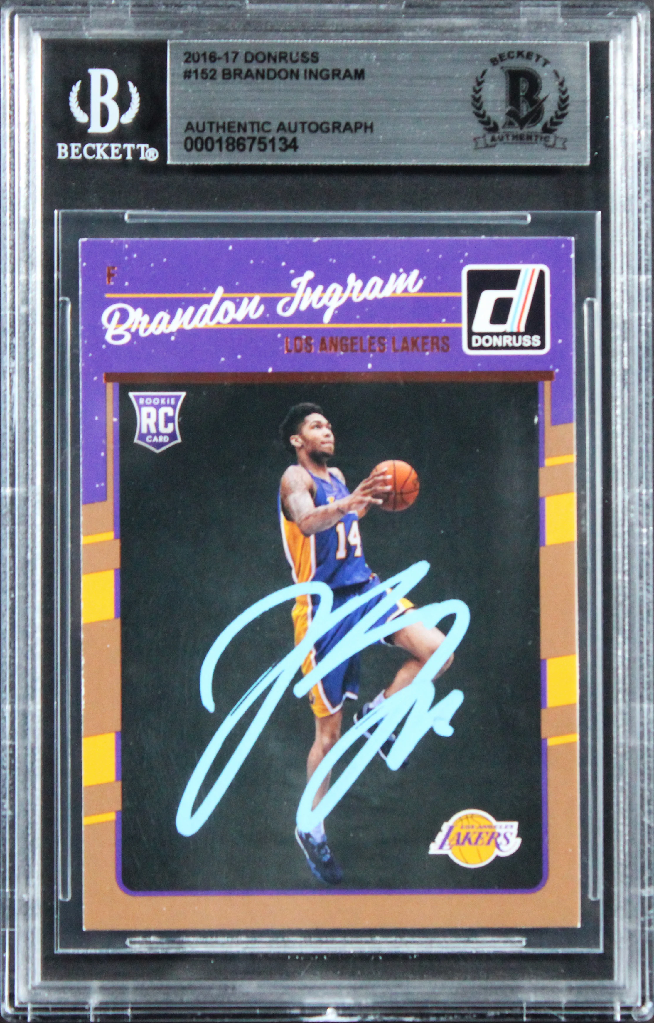 Lakers Brandon Ingram Authentic Signed 2016 Donruss #152 Rookie Card BAS Slabbed - Image 2