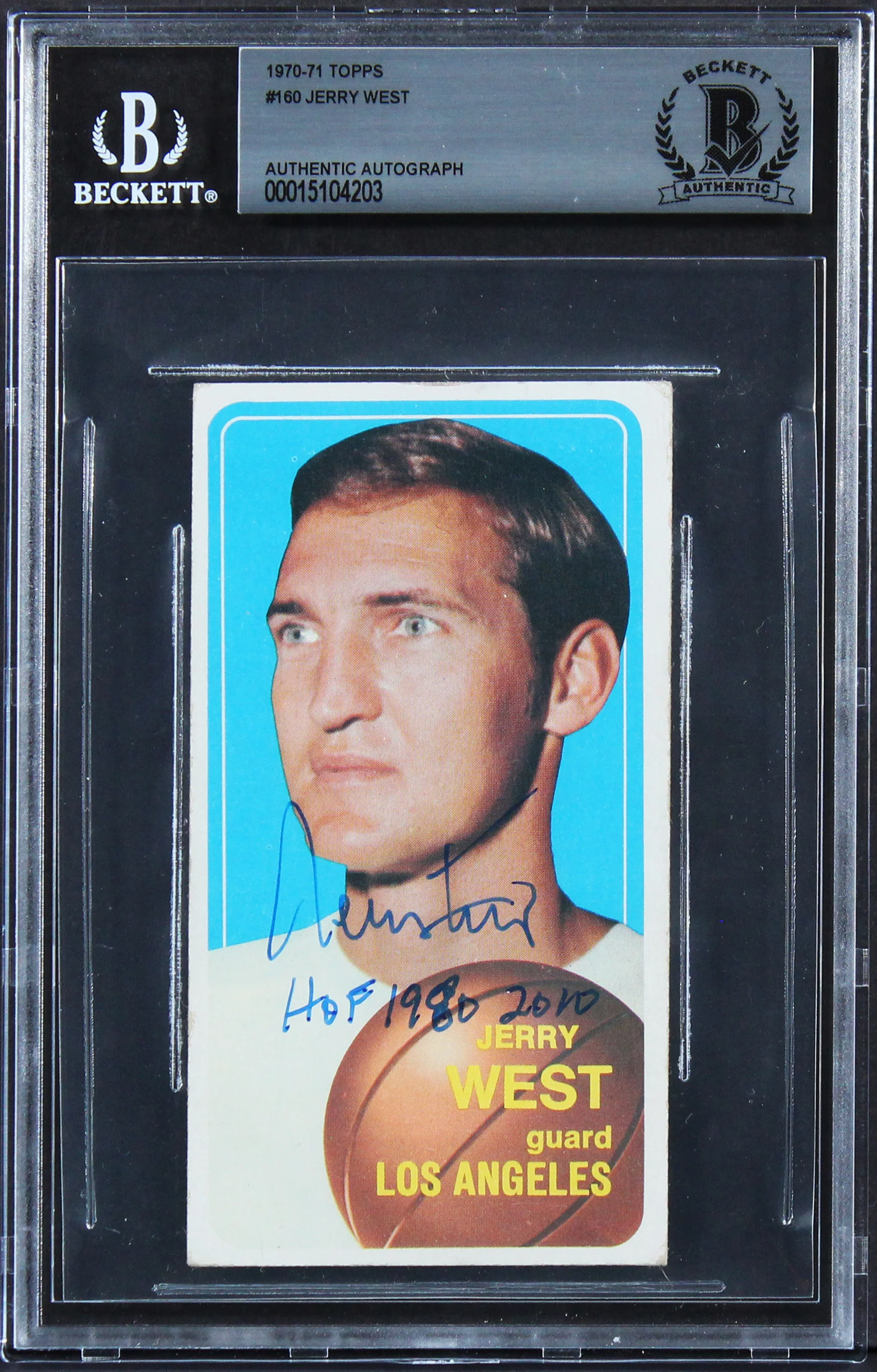 Lakers Jerry West HOF 1980-2010 Authentic Signed 1970 Topps #160 Card BAS Slab - Image 2