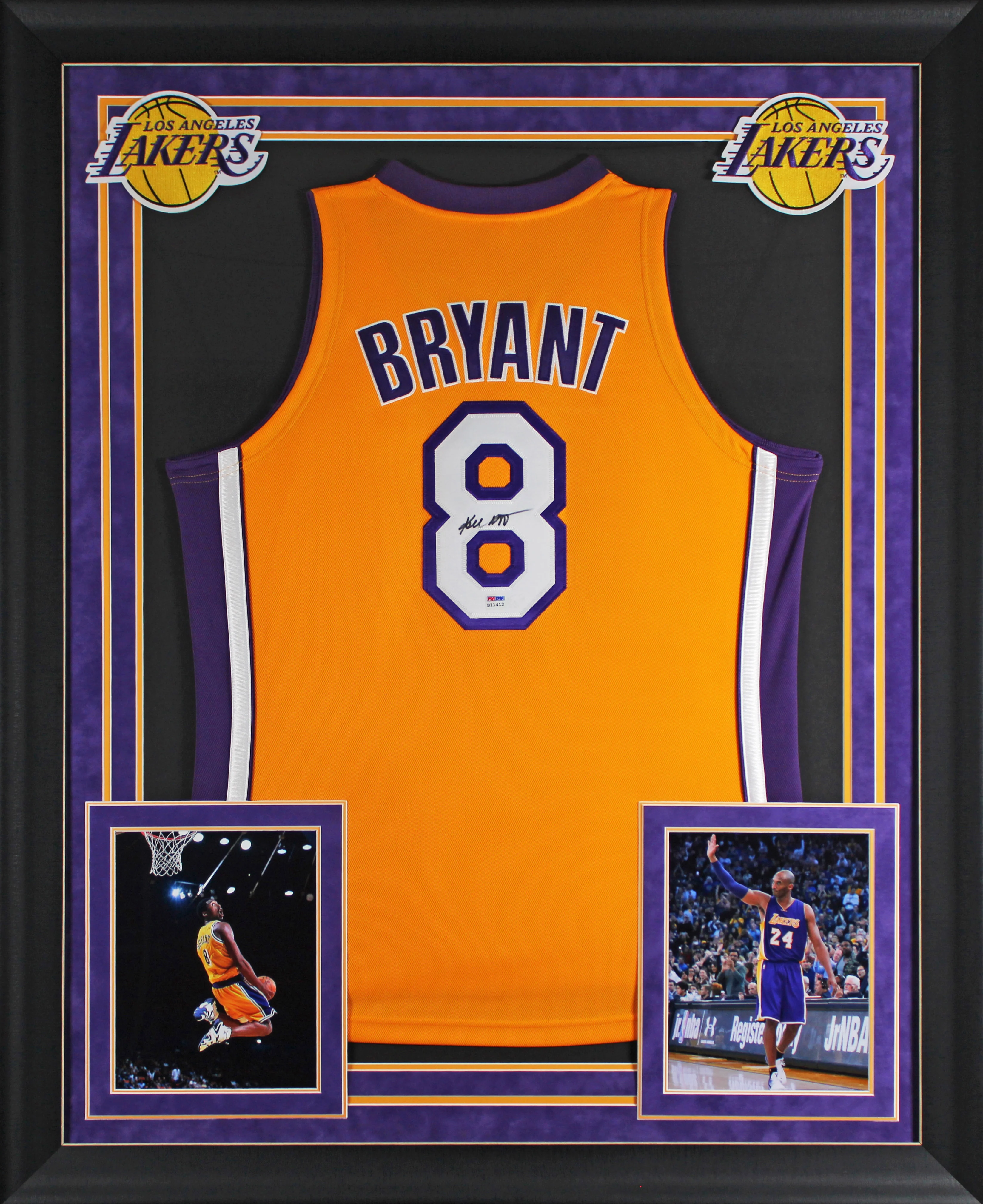 Lakers Kobe Bryant Signed Yellow M&N 2000-01 HWC Authentic Framed Jersey PSA/DNA - Image 2