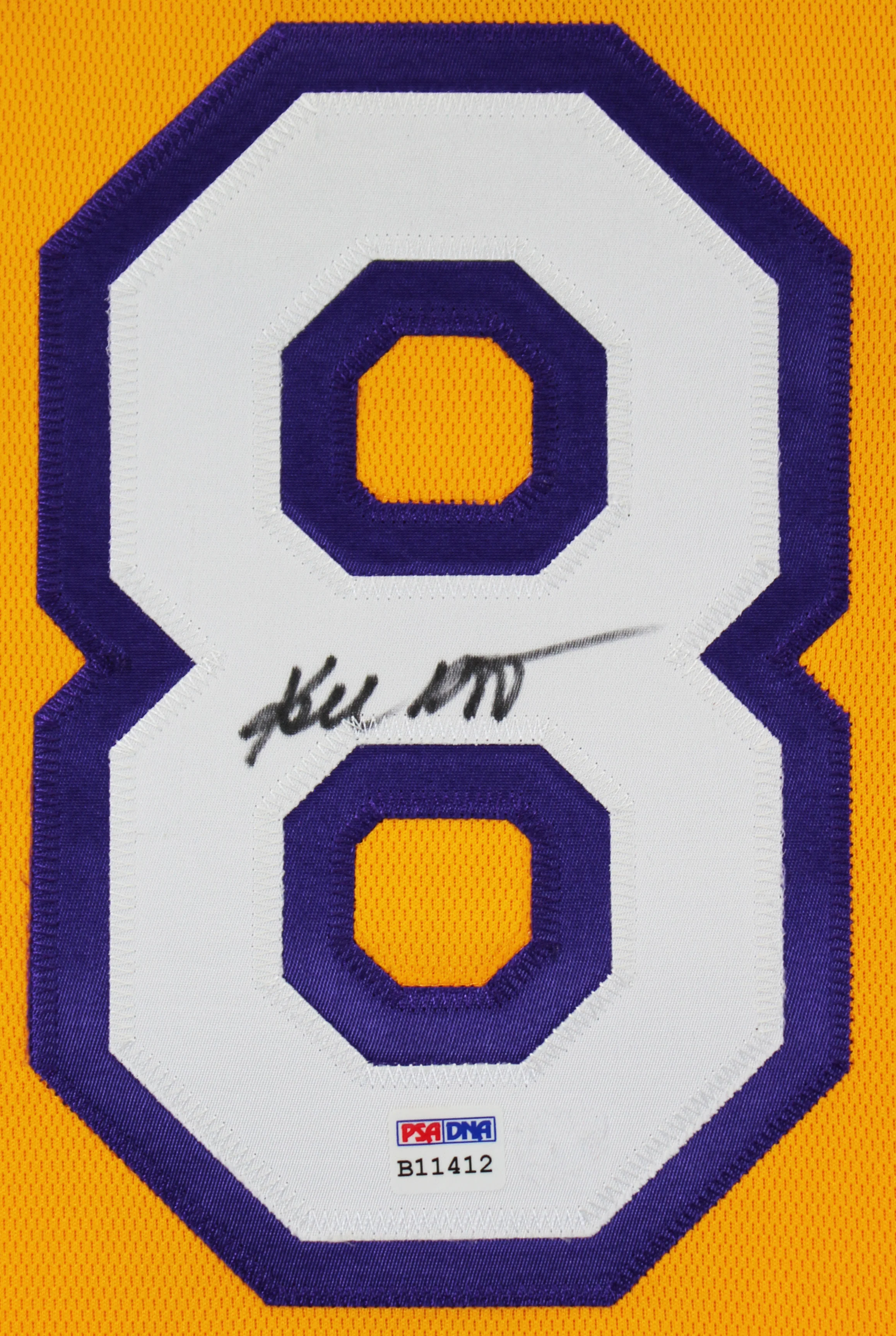 Lakers Kobe Bryant Signed Yellow M&N 2000-01 HWC Authentic Framed Jersey PSA/DNA - Image 5