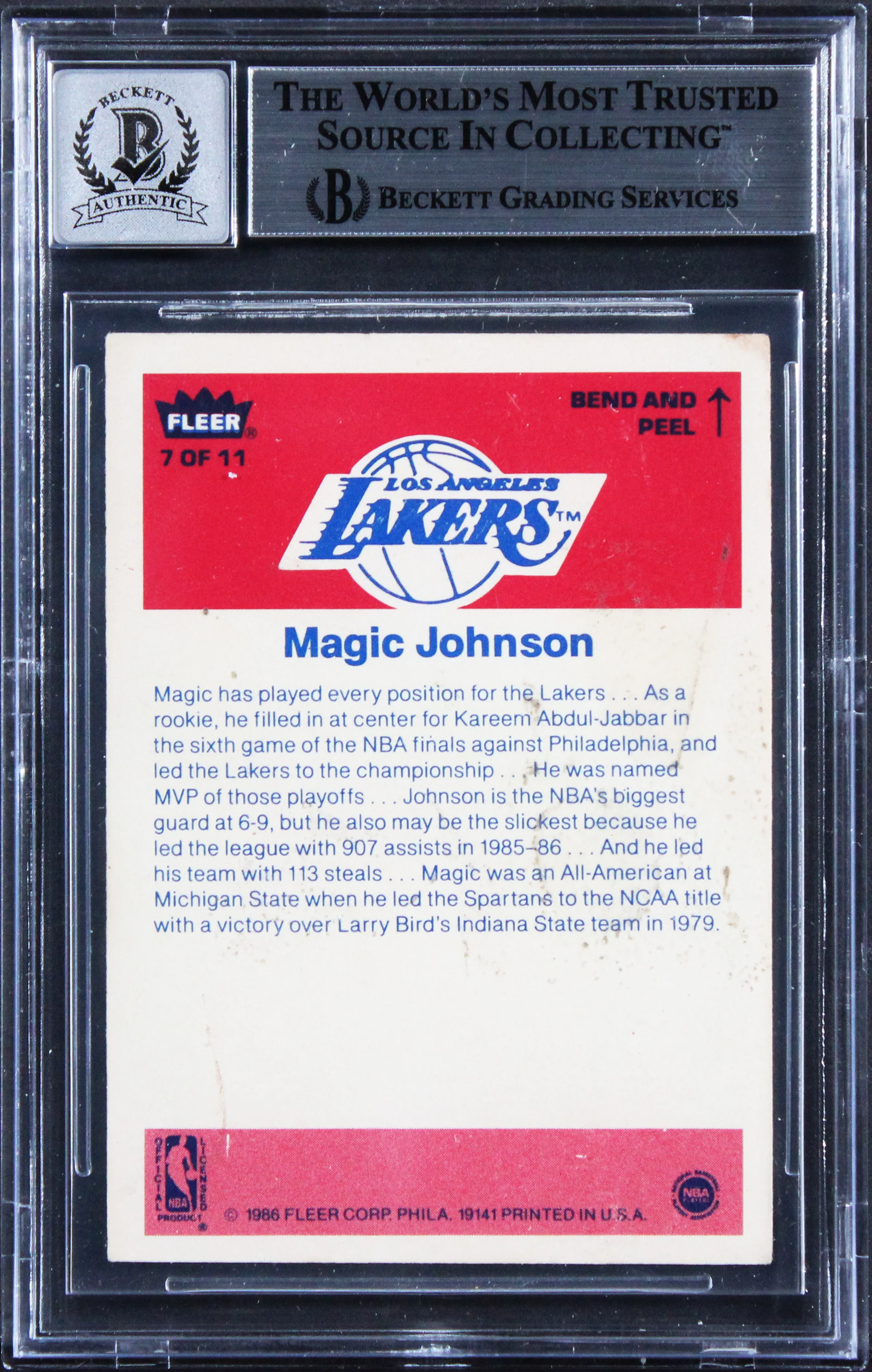 Lakers Magic Johnson Signed 1986 Fleer Stickers #7 Card Auto GM 10! BAS Slabbed - Image 3