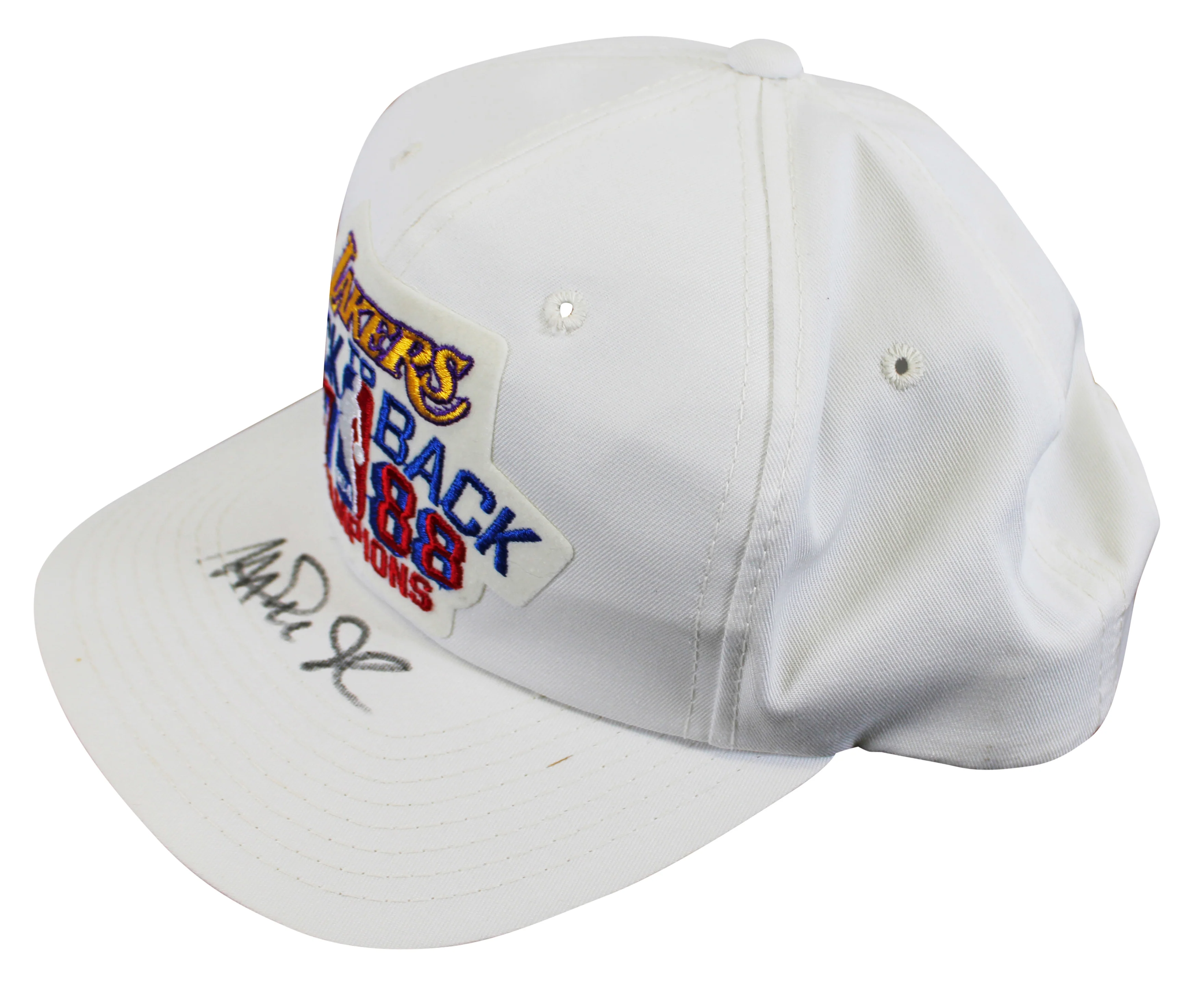 Lakers Magic Johnson Signed 1987-1988 NBA Champions Hat BAS Witnessed #W426872 - Image 4